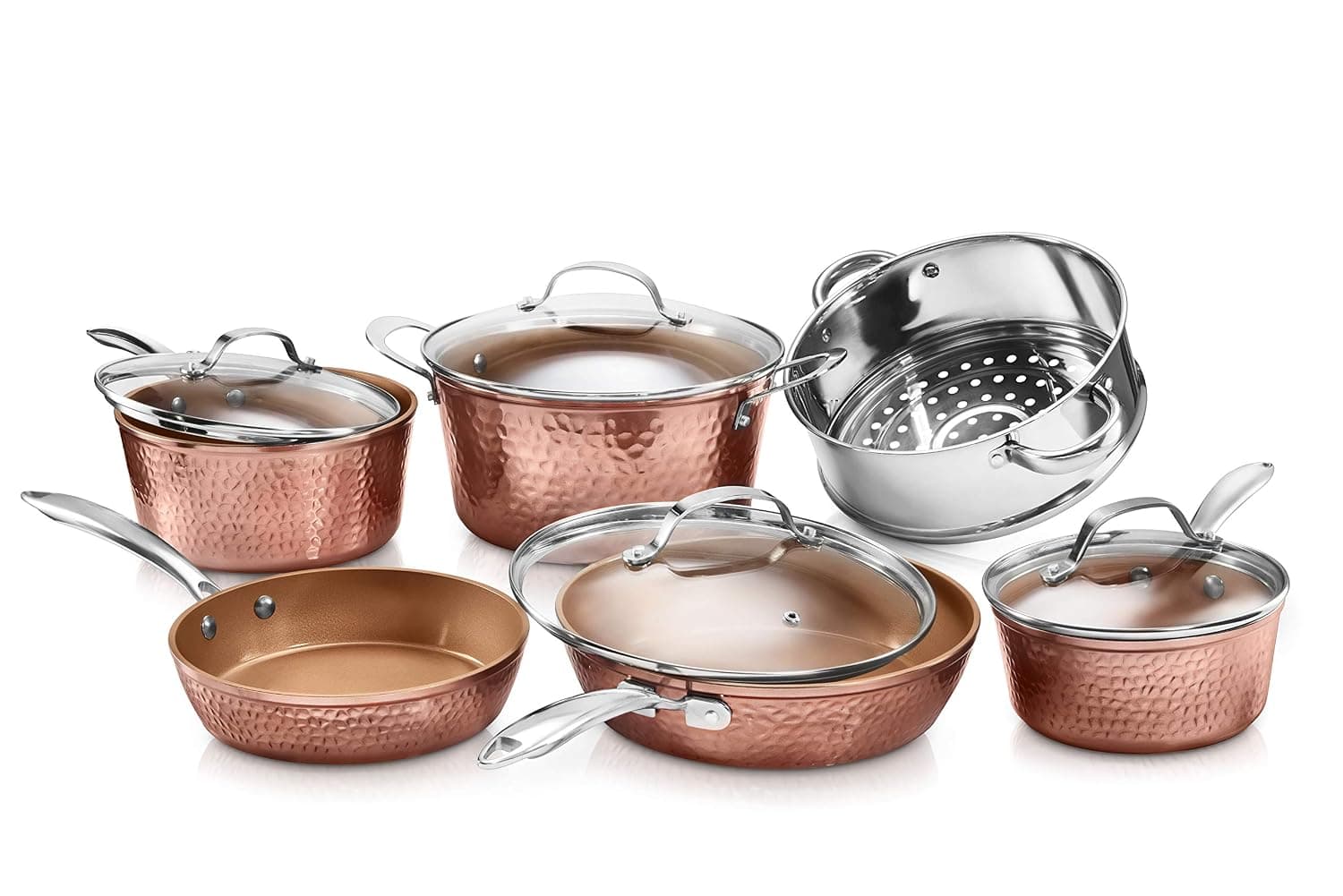 Gotham Steel Hammered Collection Pots and Pans 10 Piece Premium Ceramic Cookware Set – with Triple Coated Ultra Nonstick Surface for Even Heating, Oven, Stovetop & Dishwasher Safe
