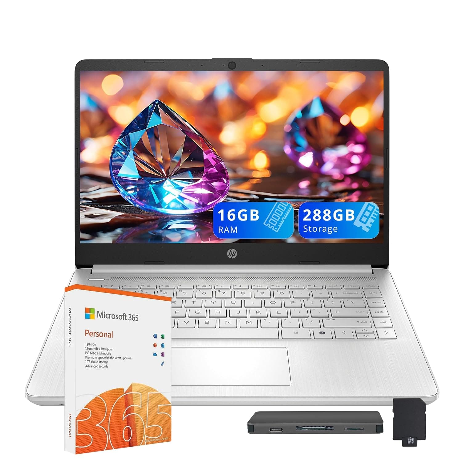 HP Stream 14" HD Laptop, Intel Processor N150, 16GB RAM, 288GB Storage(128GB UFS+160GB Docking Station Set), Intel Graphics, 1 Year Office 365, Copilot, Webcam, Wi-Fi 6, Win 11 S, Silver