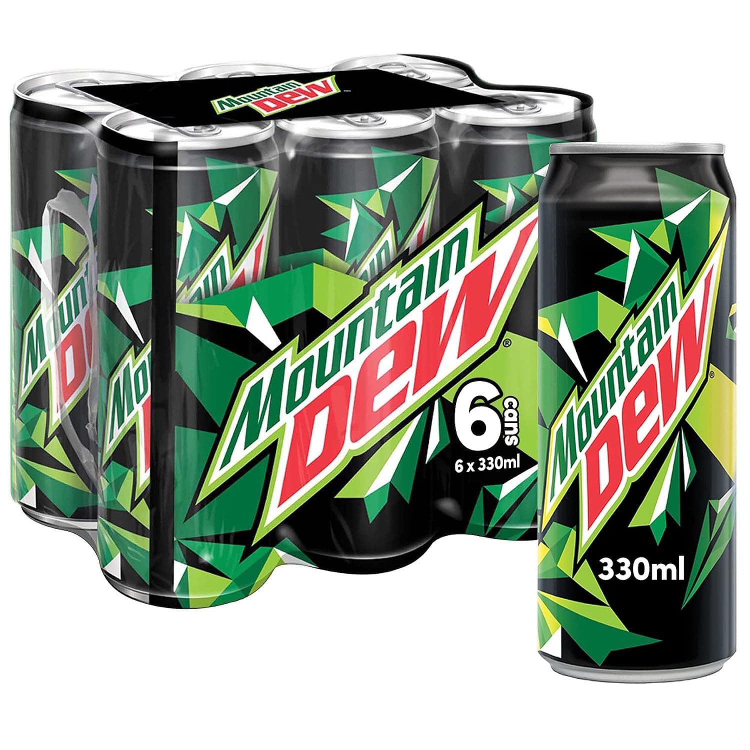 Mountain Dew, Carbonated Soft Drink, Cans, 330ml x 6