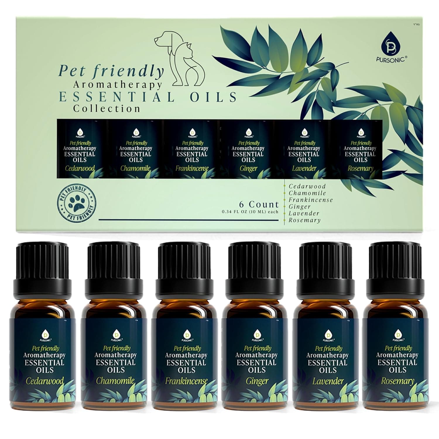 PURSONIC Pet Friendly Aromatherapy Essential Oils Collection, 6-Count - Safe for Dogs and Cats, Natural Relaxation and Stress Relief