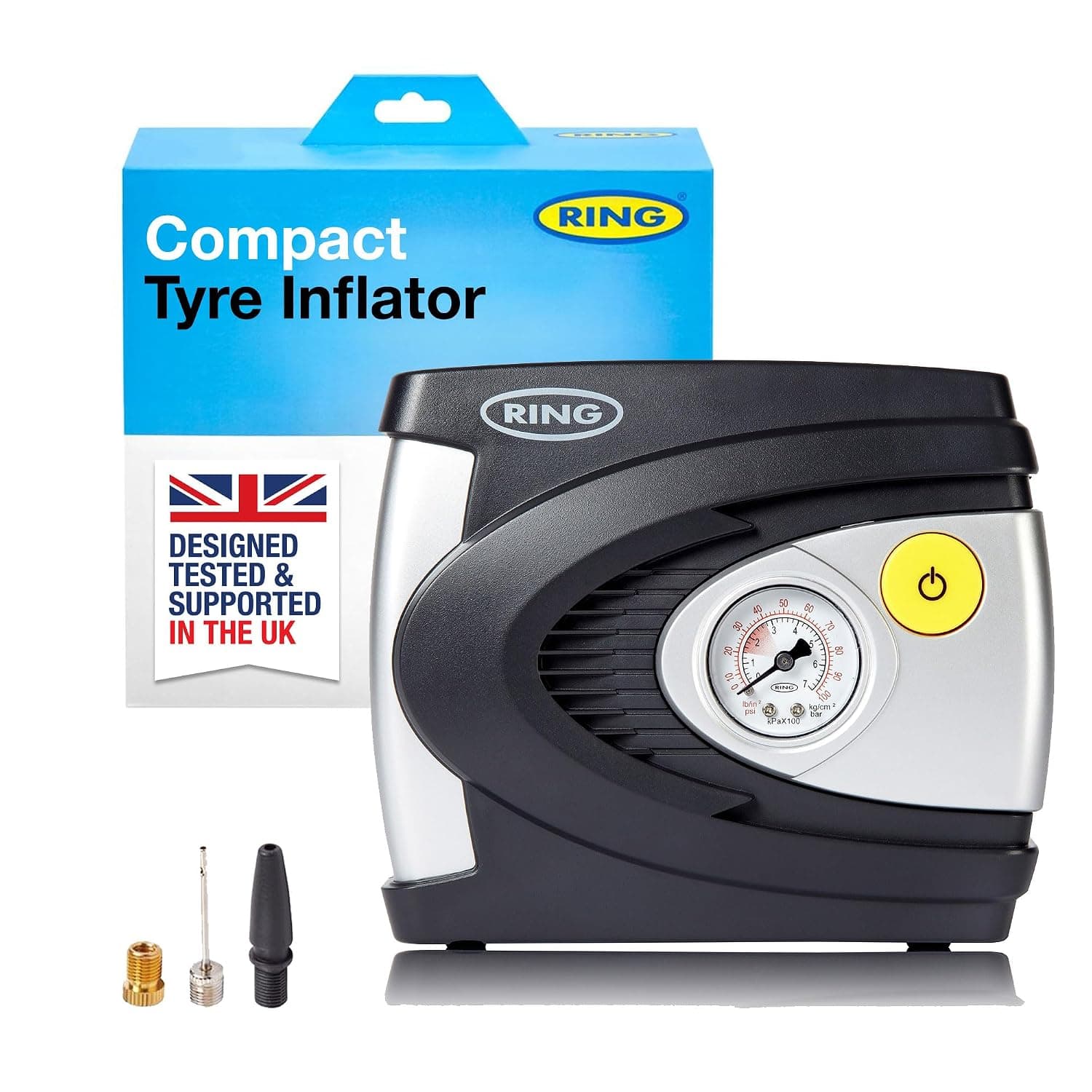 RING RAC610 12V Analog Tire Compressor, Inflates Fully deflated car tire in 4.5 Minutes