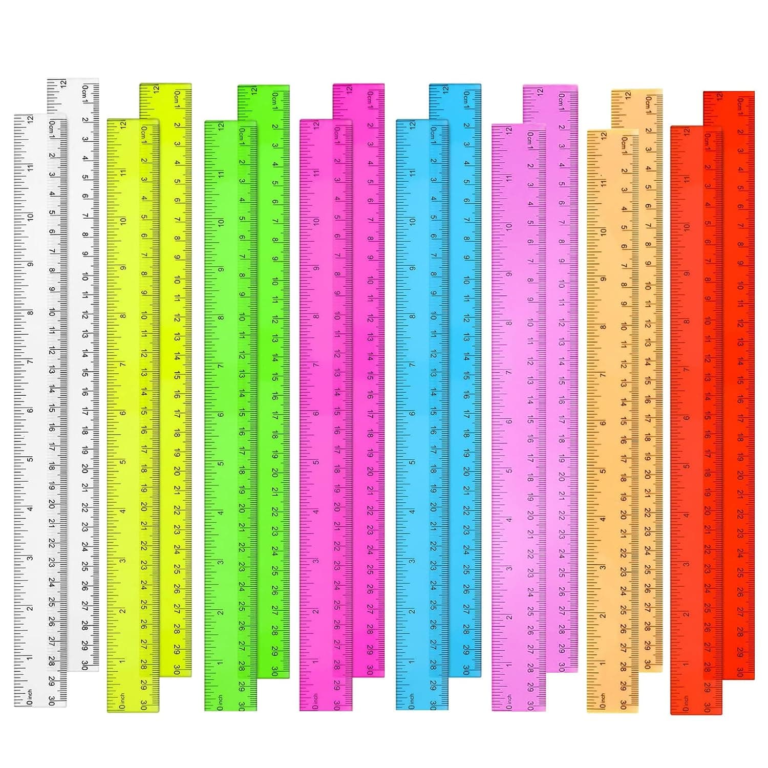 16 Pack Clear Plastic Ruler 12 Inch Transparent Rulers in Bulk,Assorted Colors Ruler with Inches and Centimeters,Plastic Ruler for Kids Ideal Back to School, Classroom, Office, Home Supplies