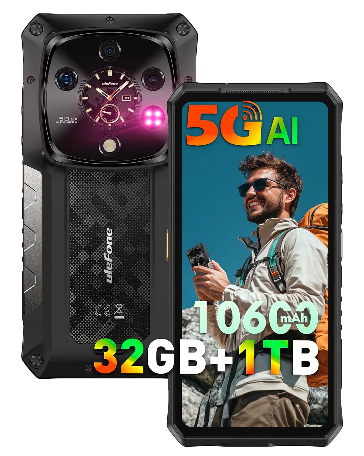Ulefone Armor 28 Ultra 5G AI Rugged Phone, 32GB+1TB/2TB Expansion, MTK Dimensity 9300+ 12-Core, 6.67" AMLOD Dual Screen, 64MP+50MP+50MP Real Camera, 120W, IP68/IP69K, 8K Video, Widevine L1 | Dual AMOLED Display