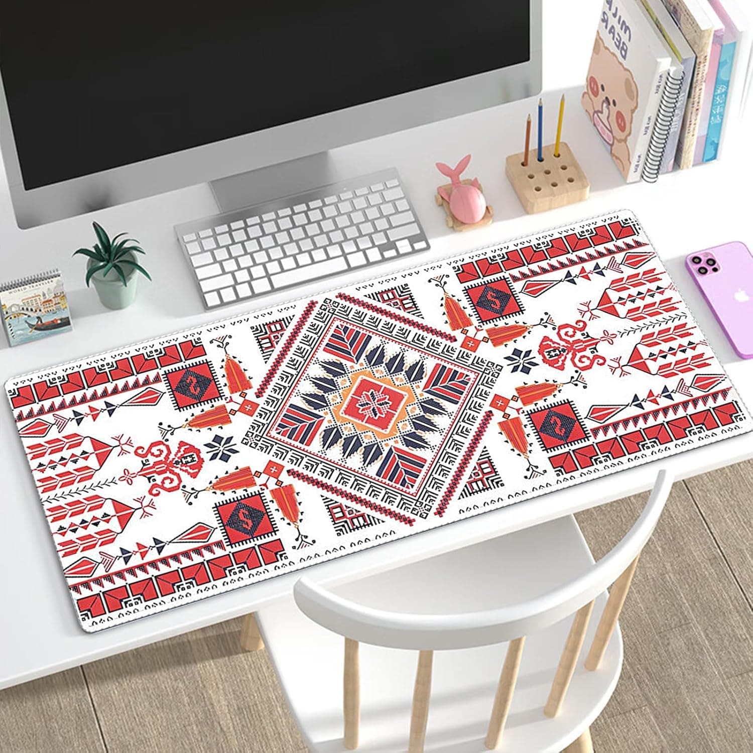 Homarket Persian Mouse Pad, Extended Large Mat Mousepad Desk Pad Non-Slip Rubber Base Stitched Edge Flower Keyboard Pad Playmat for Computer (Type-A, 90L x 40W cm)