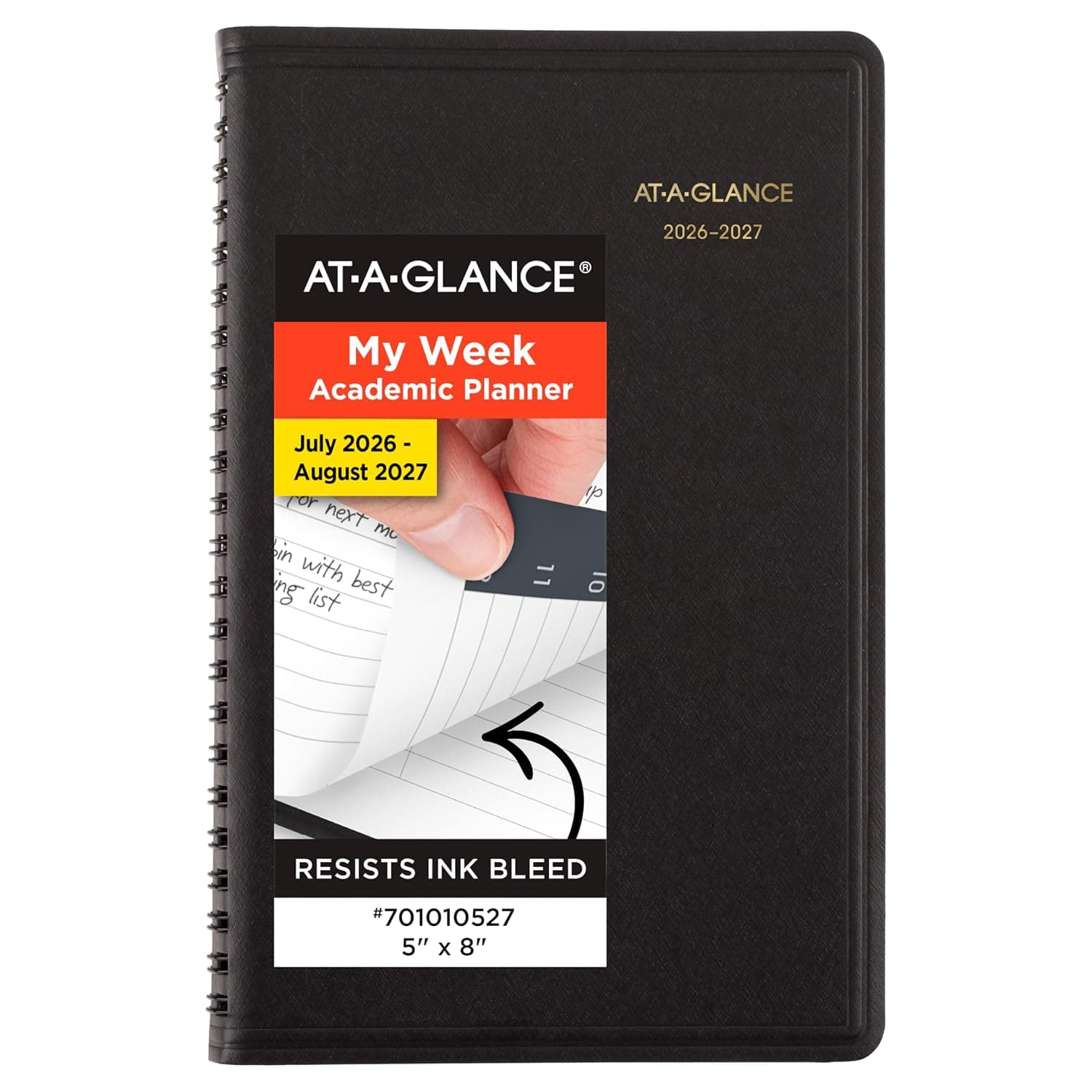 AT-A-GLANCE Planner 2026-2027 Weekly Academic 14-Month July-August Hourly Appointment Book, 5" x 8", Black (7010105)