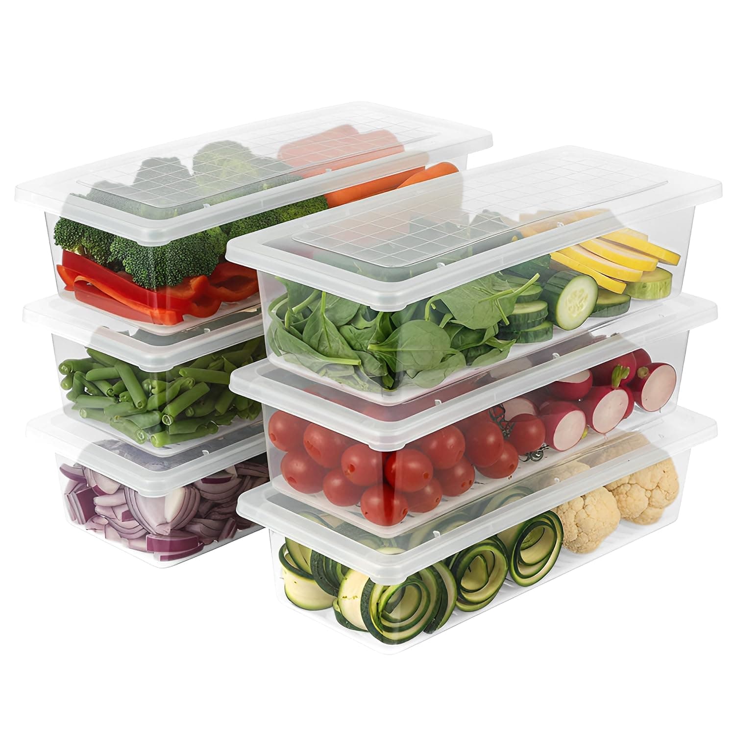 VOLTURI Fridge Storage Containers (Pack of 4), Fridge Organiser Storage Boxes with Removable Drain Plate, Fridge Organizer, Fridge Storage Box Kitchen Containers Keep Fruits Vegetables Fresher 1500 ML