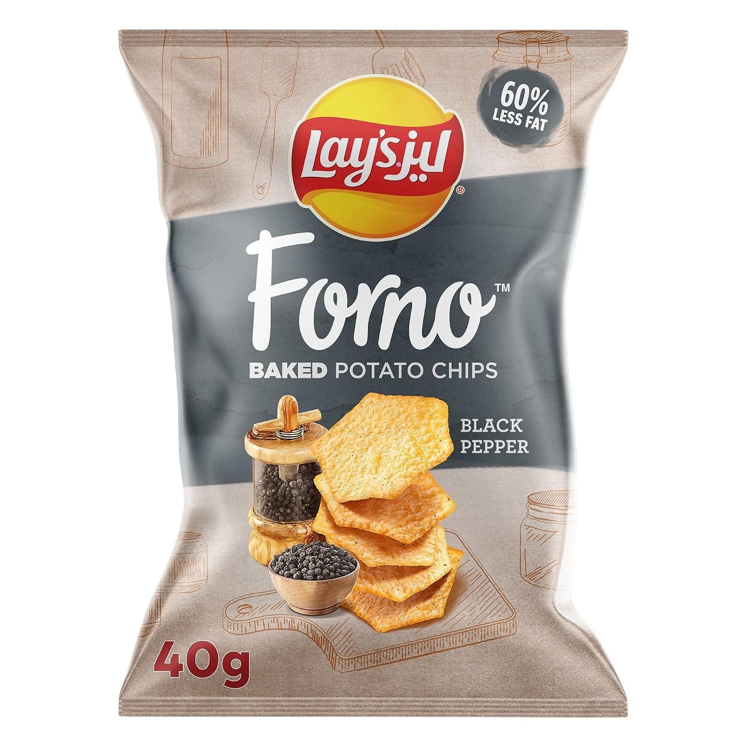 Lay's Forno Black Pepper, Baked Potato Chips, 40g