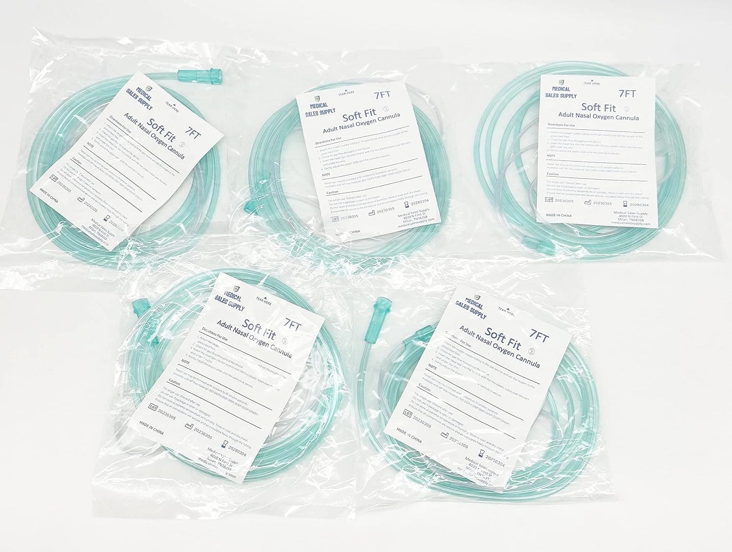 5 Pack - Super Soft Touch Vinyl Nasal Oxygen Cannula, Cushion Tip, Adult, 7' Standard Connector, Pack of 5