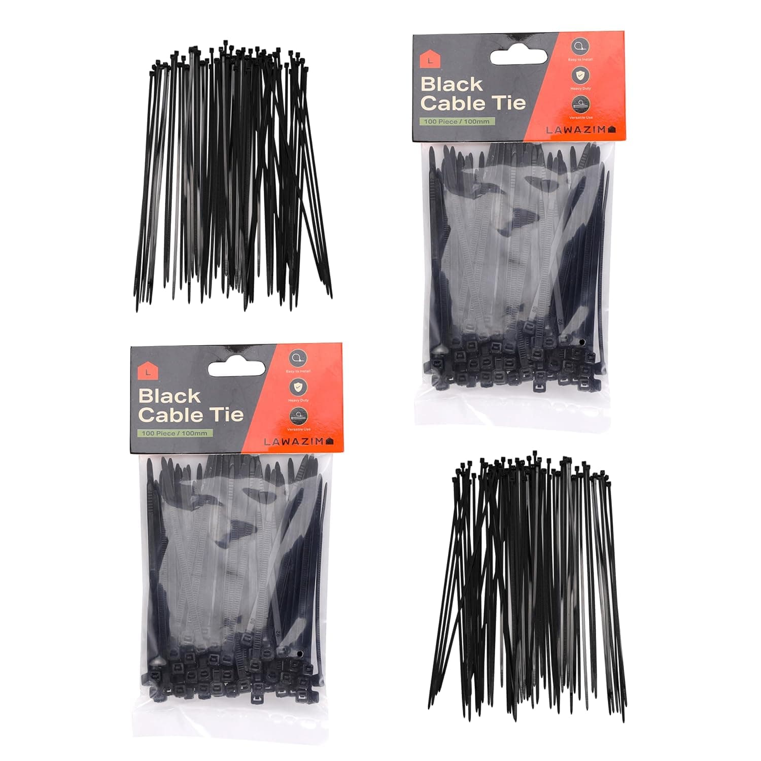 BMB TOOLS Cable Tie Black - 4 Packs of 100 Pieces - Pack of Nylon Zip Ties for Cable Management and Organization Home Office and Industrial Applications Wire Organizer Cable Fastener Electrical Cable