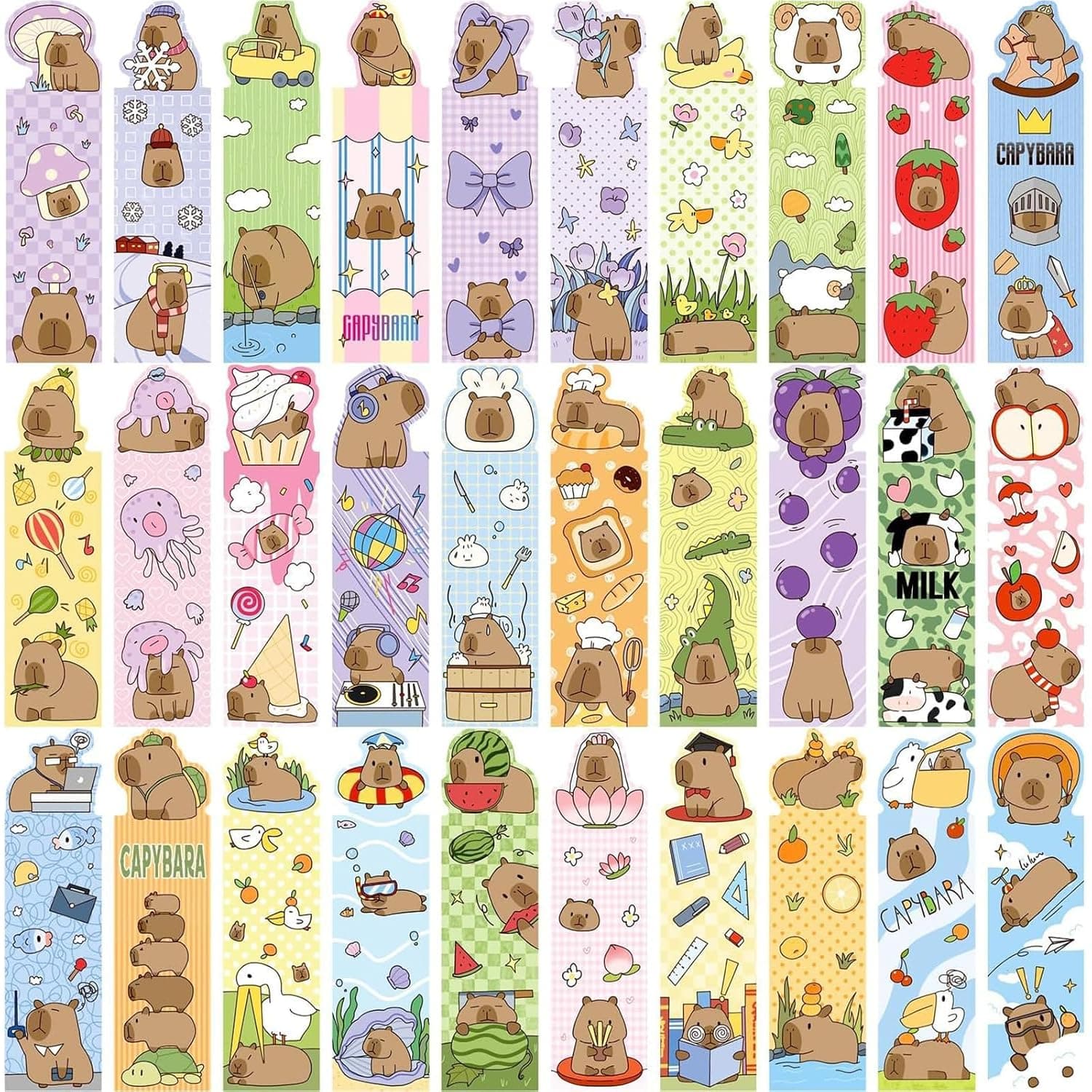 Tazweeq Capybara Bookmarks 30pcs, Adorable Animal Design for Book Lovers, Durable and Cute Reading Accessories for Kids and Adults, Student Stationery Supplies Gifts