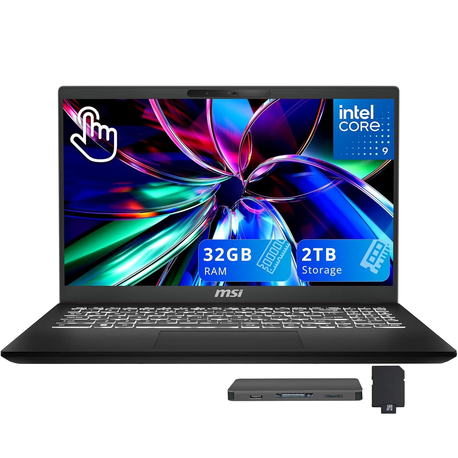 msi Modern 15 H 15.6" FHD Touchcreen Laptop, Intel Core 9 270H, 32GB DDR4, 2TB Storage (1TB SSD+1TB Docking Station Set), Intel Graphics, Backlit Keyboard, 720p HD Webcam, Wi-Fi 6E, Win 11, Black