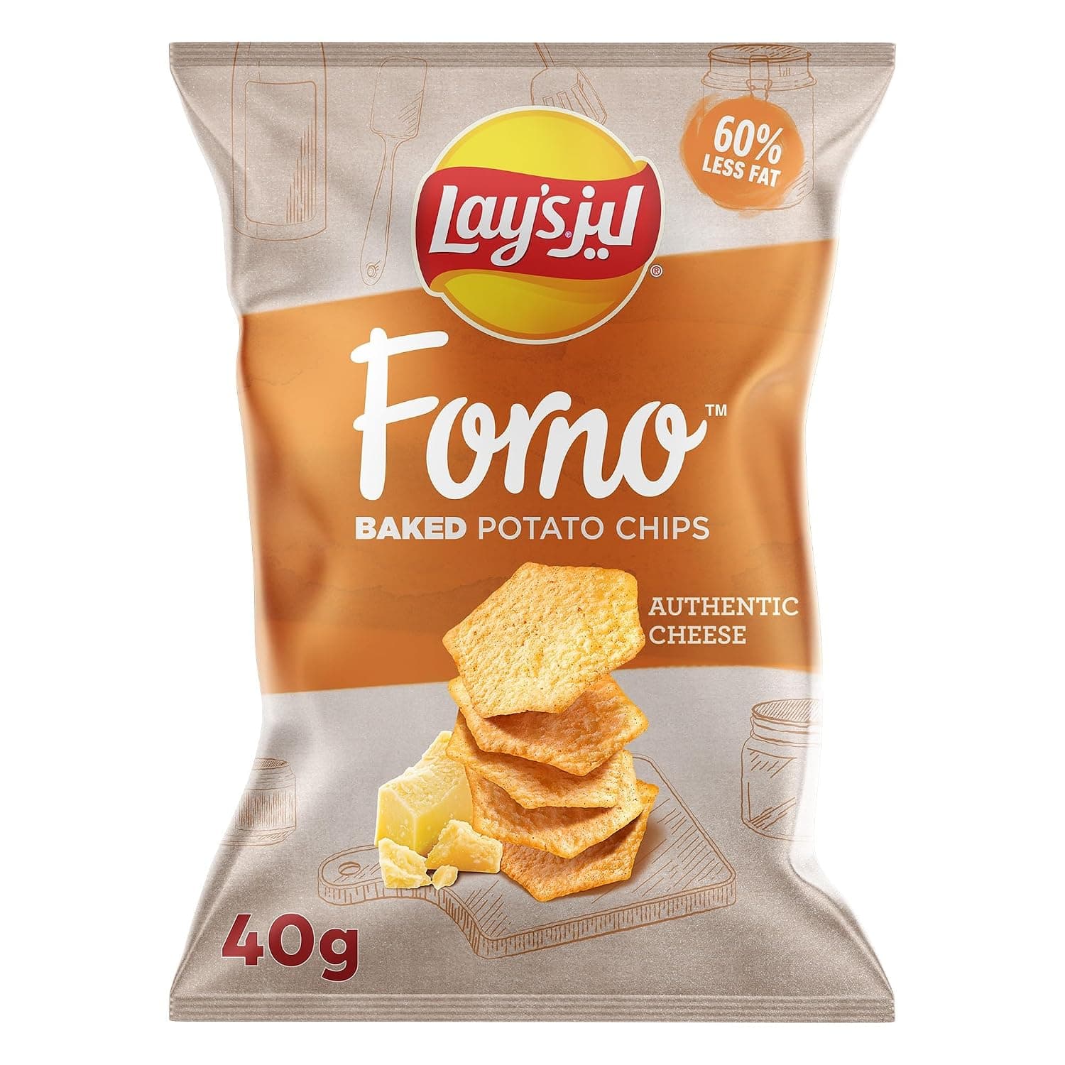 Lay's Forno Authentic Cheese, Baked Potato Chips, 40g