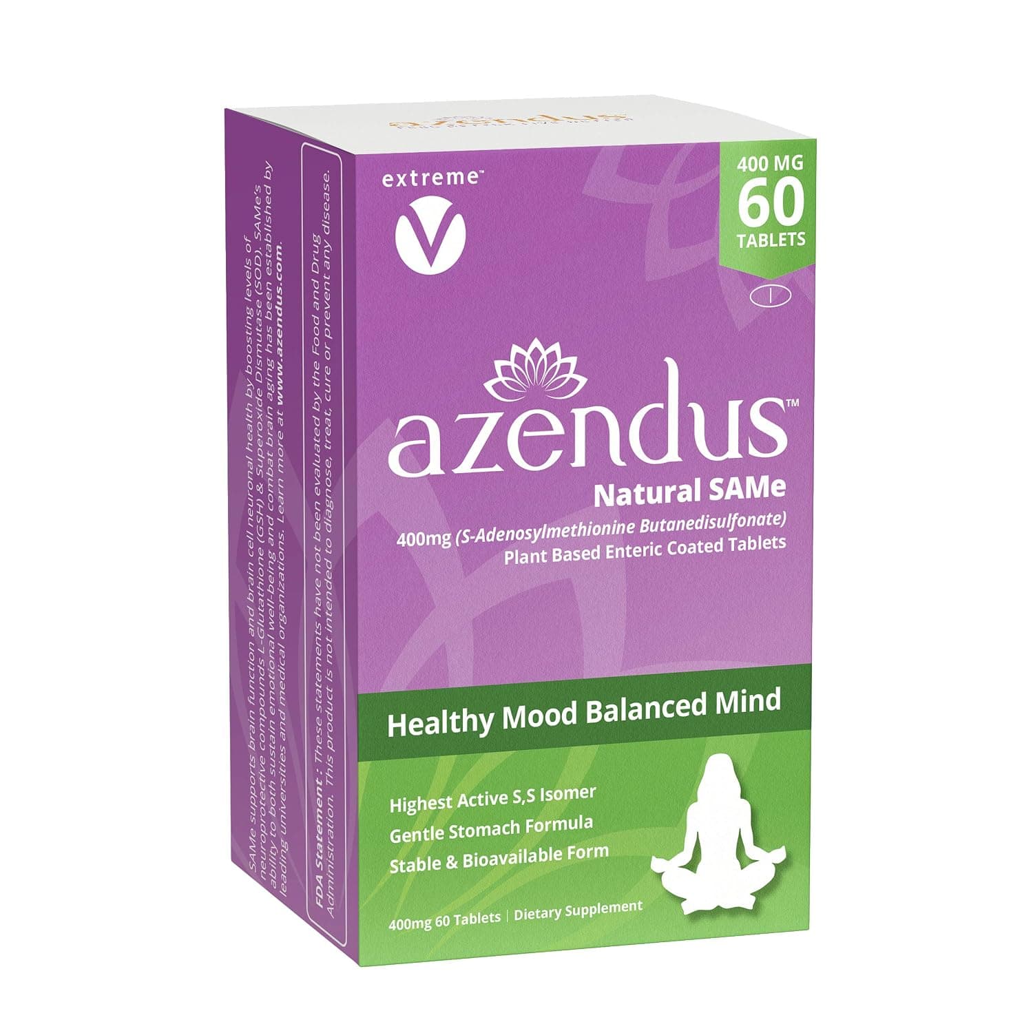 Azendus Natural SAMe Mood 400MG - with Gentle Plant Coating by "Extreme V, LLC"