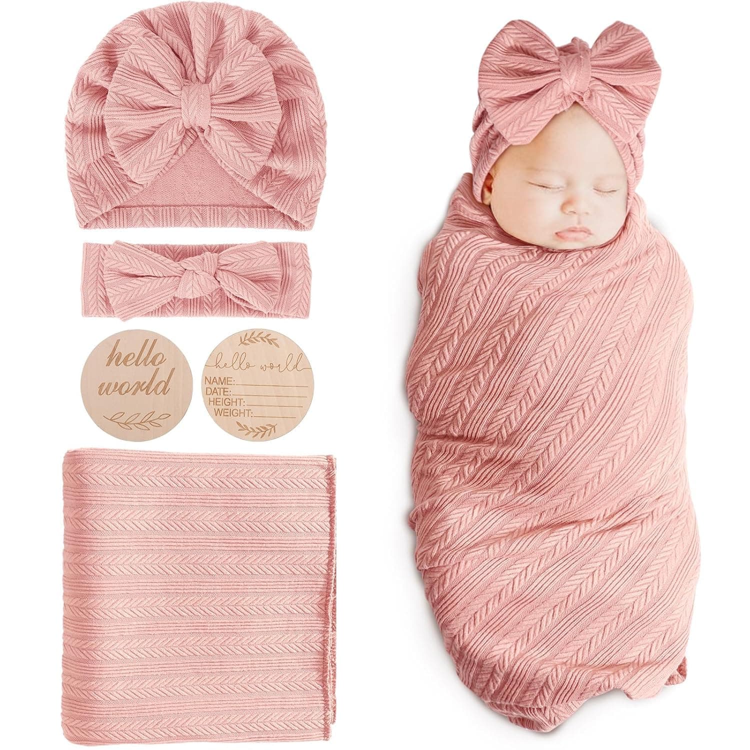 Baby Girl Swaddle Blankets, Soft Receiving Blankets and Flower Headbands Set, 3Pcs Newborn Sleepsack, Cotton Infant Accessories, Breathable Wraps for Toddlers, Newborn Gift Set