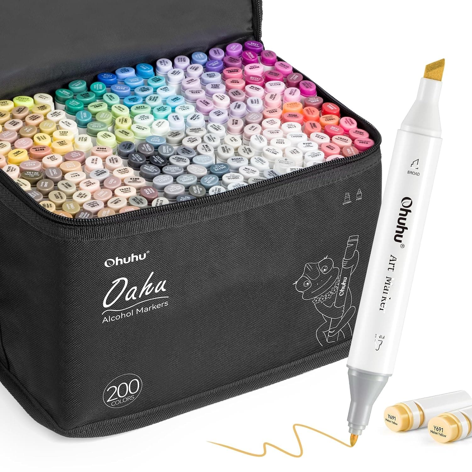 Ohuhu Alcohol Markers 200 Colors Chisel & Fine for Adult Coloring Drawing | AP Certified Art Marker, Dual Tips Alcohol-based Marker for Artists Beginners Illustration Sketching, Oahu of Ohuhu Markers