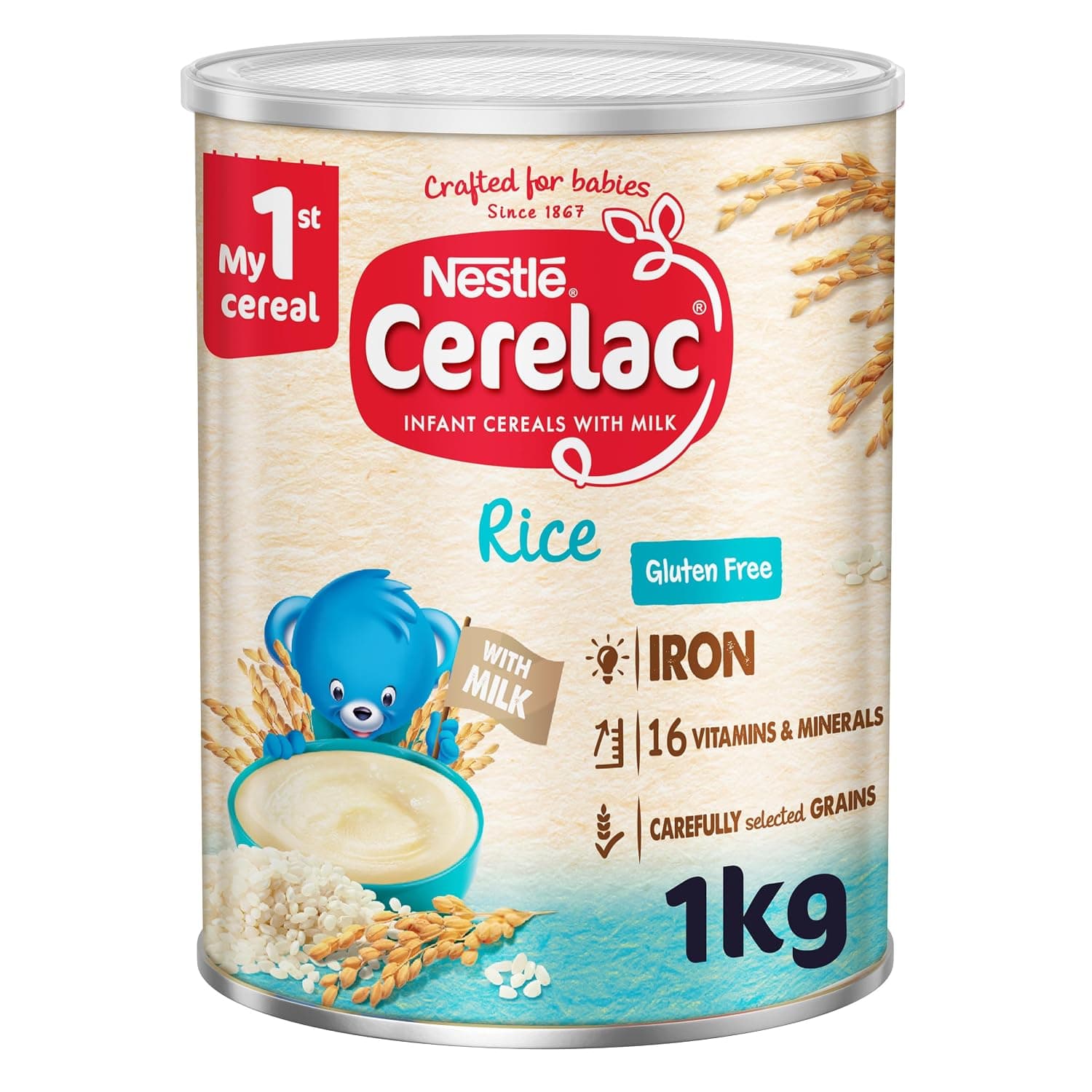 Cerelac Nestle Infant Cereal, Rice, From 6 Months, Baby Food, Tin, 1Kg