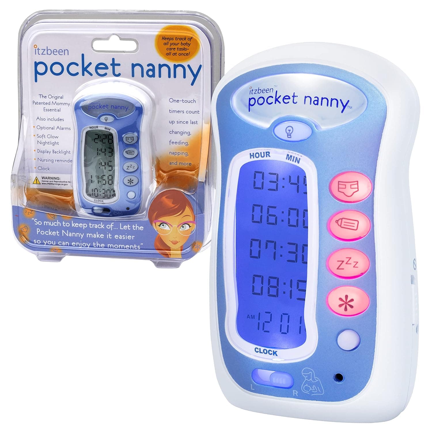 Baby Care Timer, Round The Clock Tracker Includes 4 Different Count up Reminders for Nursing Sleeping Changing & More to Check How Long It's Been- Soft Glow Nightlight for Babies, Kids