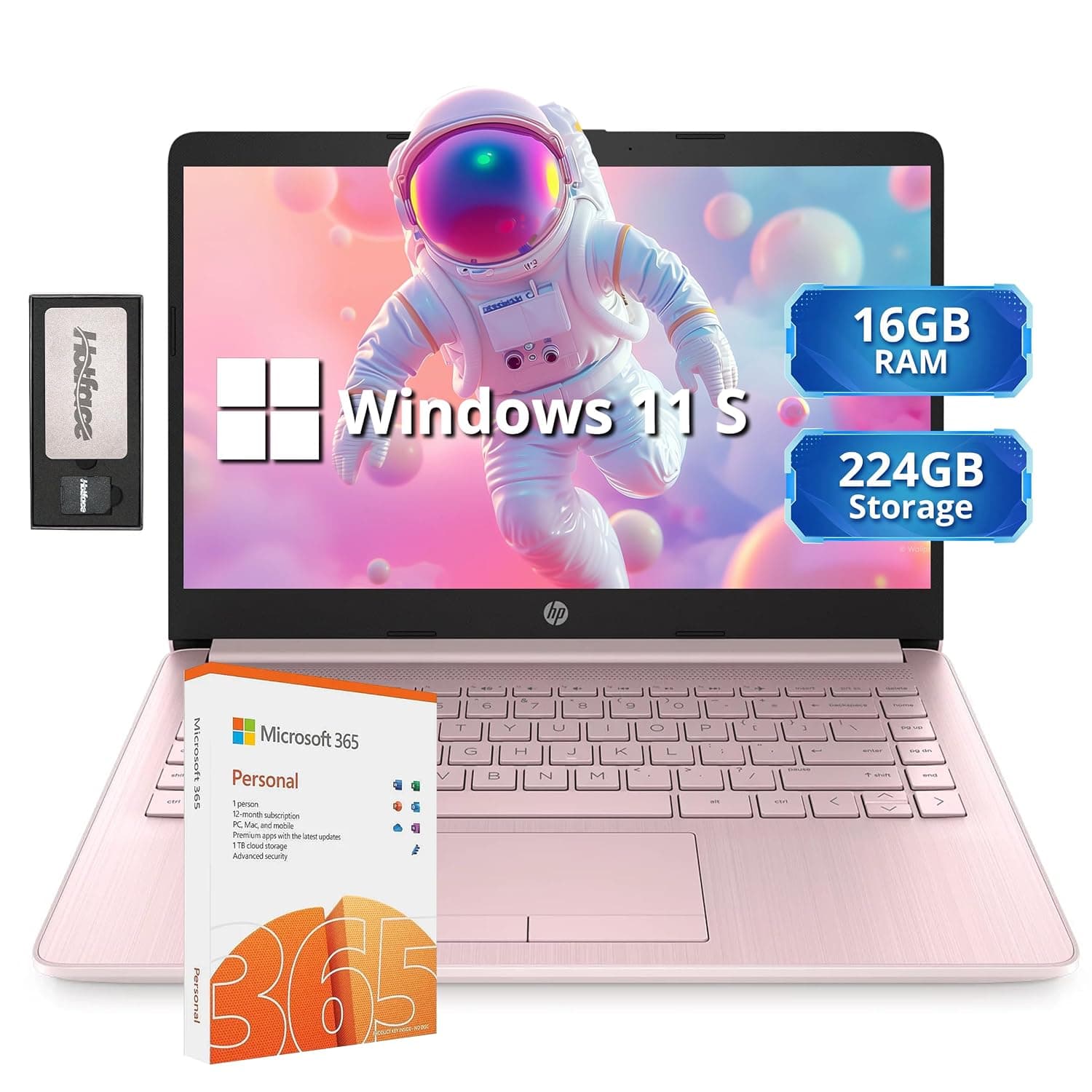 HP Stream 14" HD Lightweight Laptop, Intel Celeron N4120, 16GB RAM, 224GB Storage (64GB eMMC + 160GB Docking Station), Intel UHD Graphics, HD Webcam, 1 Year