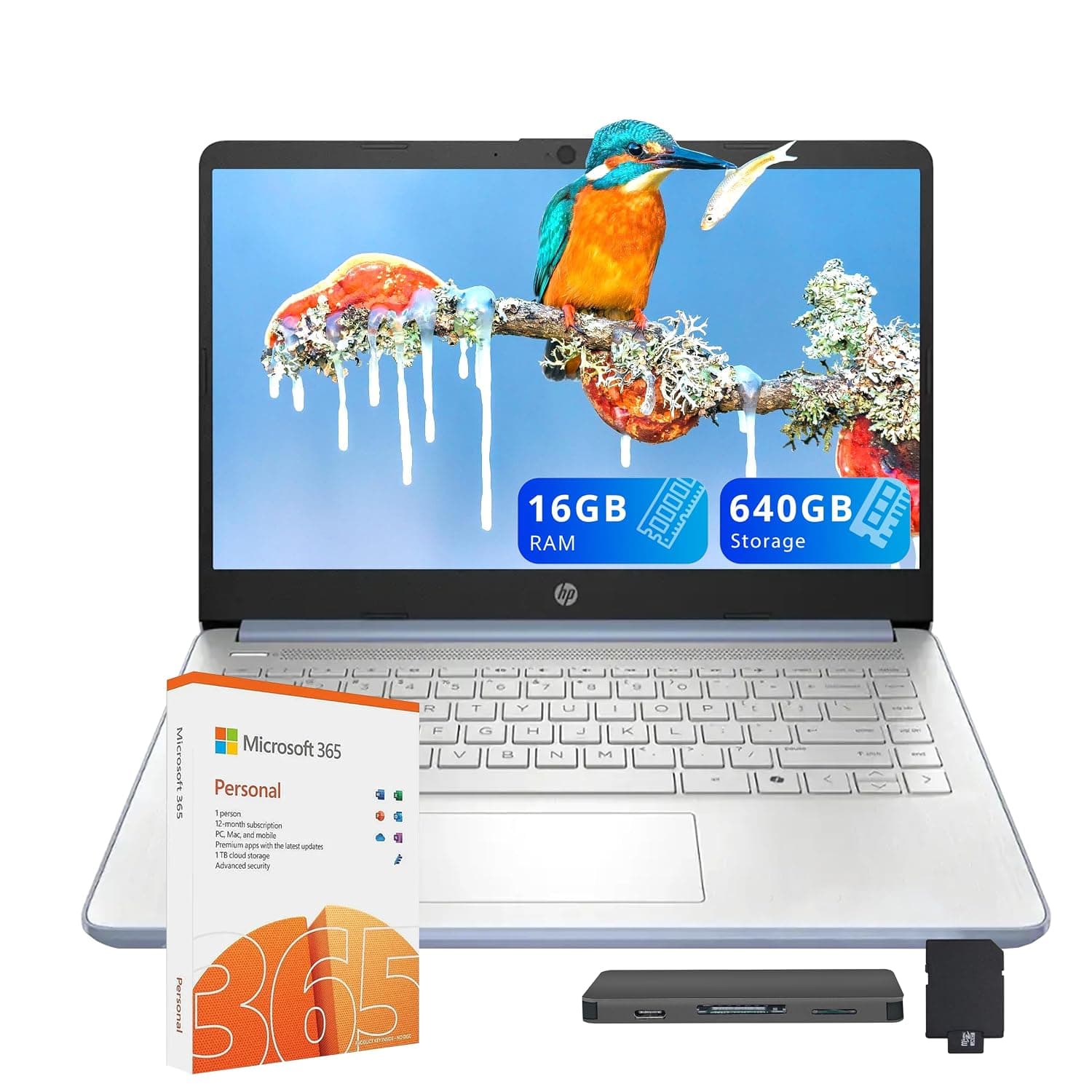 HP Stream 14" HD Laptop, Intel Processor N150, 16GB RAM, 640GB Storage(128GB UFS+512GB Docking Station Set), Intel Graphics, Webcam, Wi-Fi 6, 1 Year Office 365, Copilot, Fast Charge, Win 11, Blue