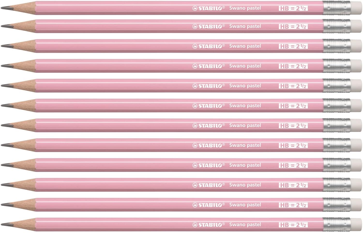 Stabilo Graphite Pencil with Eraser - Swano Pastel - Pack of 12 - Pink - HB