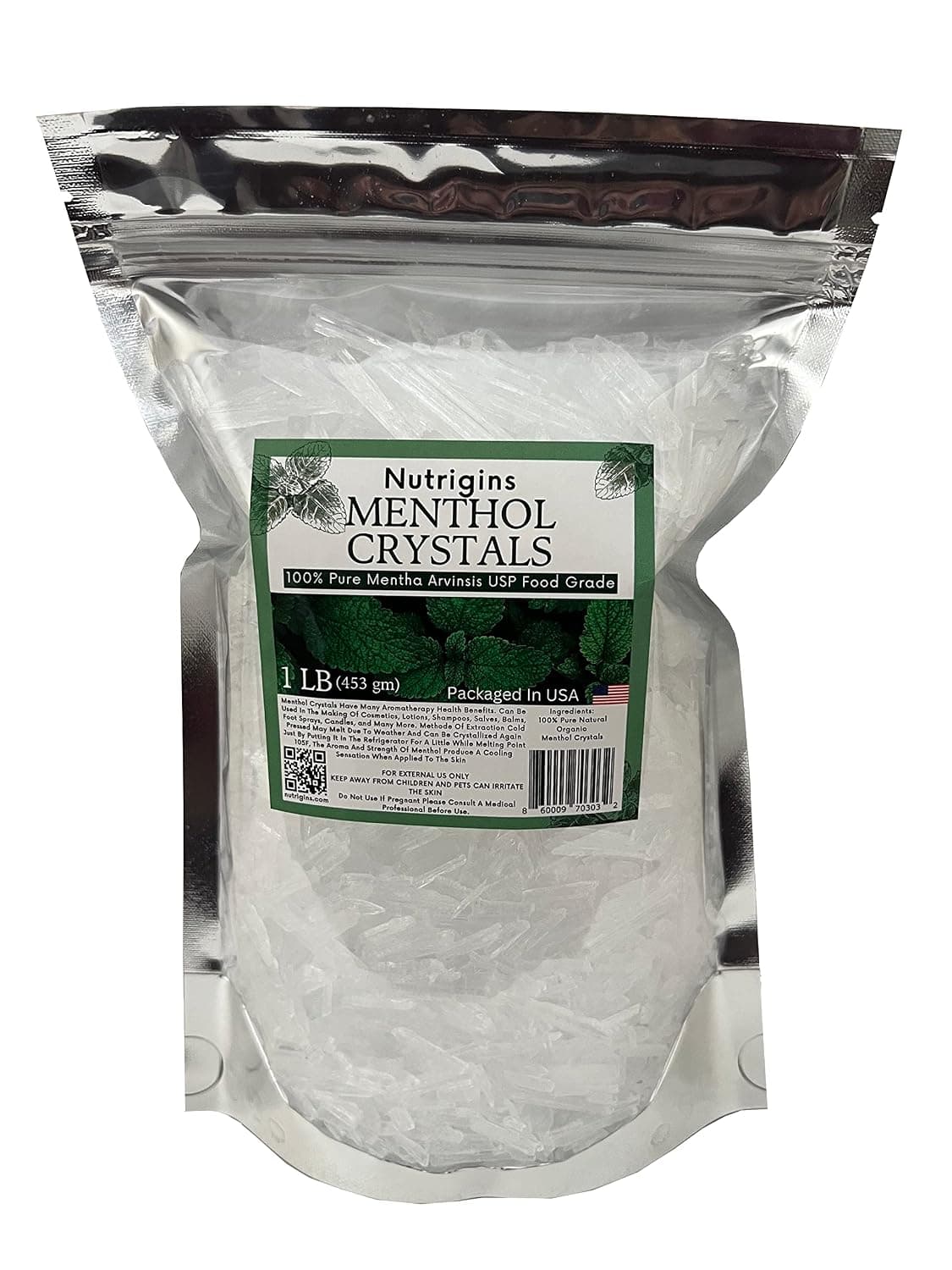 Menthol Crystal 1 LB - Pure Organic 100% Natural - Menthol Crystals from Mint Crystal Mints Mentha Arvensis - Comes in Resealable Standup Bag for Long-Lasting Freshness