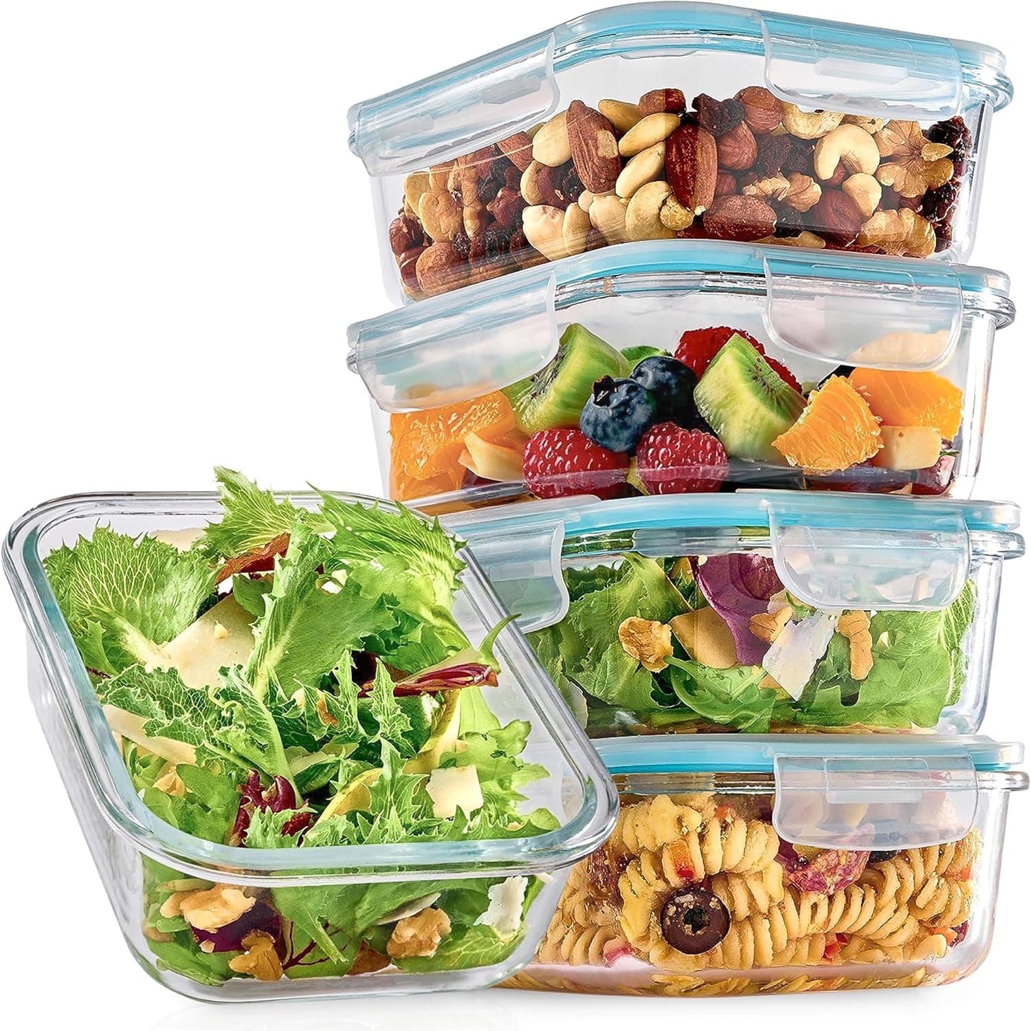Livvix Glass Food Storage Containers 35oz (5 Pack) – Airtight & Leakproof Borosilicate Glass Meal Prep Containers with Snap Lock Lids – Microwave, Freezer, Oven & Dishwasher Safe
