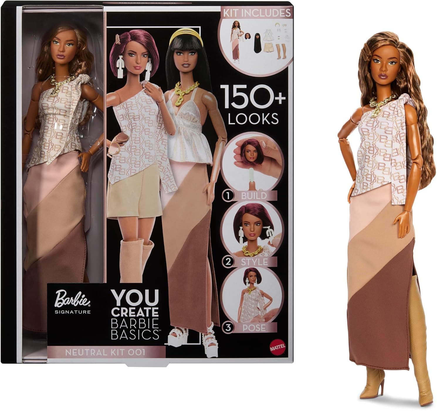 Barbie Basics You Create Neutral Kit 001 with Customizable Fashion Doll, Universal-fit Clothing & Accessories, Posable Body & Swappable Doll Head | Customizable, universal clothing and accessories, movable body, interchangeable doll head