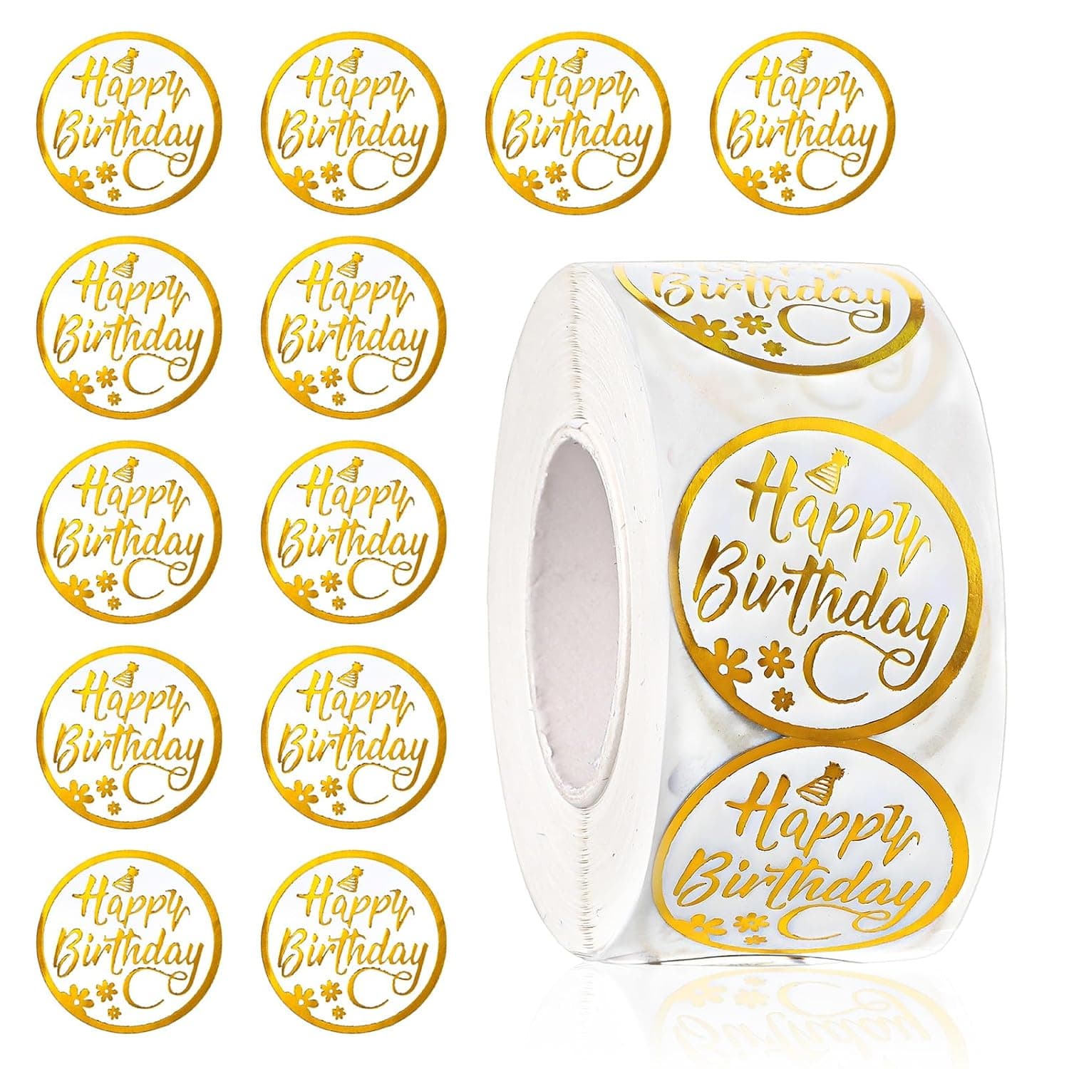 500 Pcs Happy Birthday Stickers Round Gold Foil Birthday Stamping Stickers Envelope Sticker Gift Seals Labels for Adults Birth Day Party Cards Gift Wrapping Party Favor Supplies 1Inch