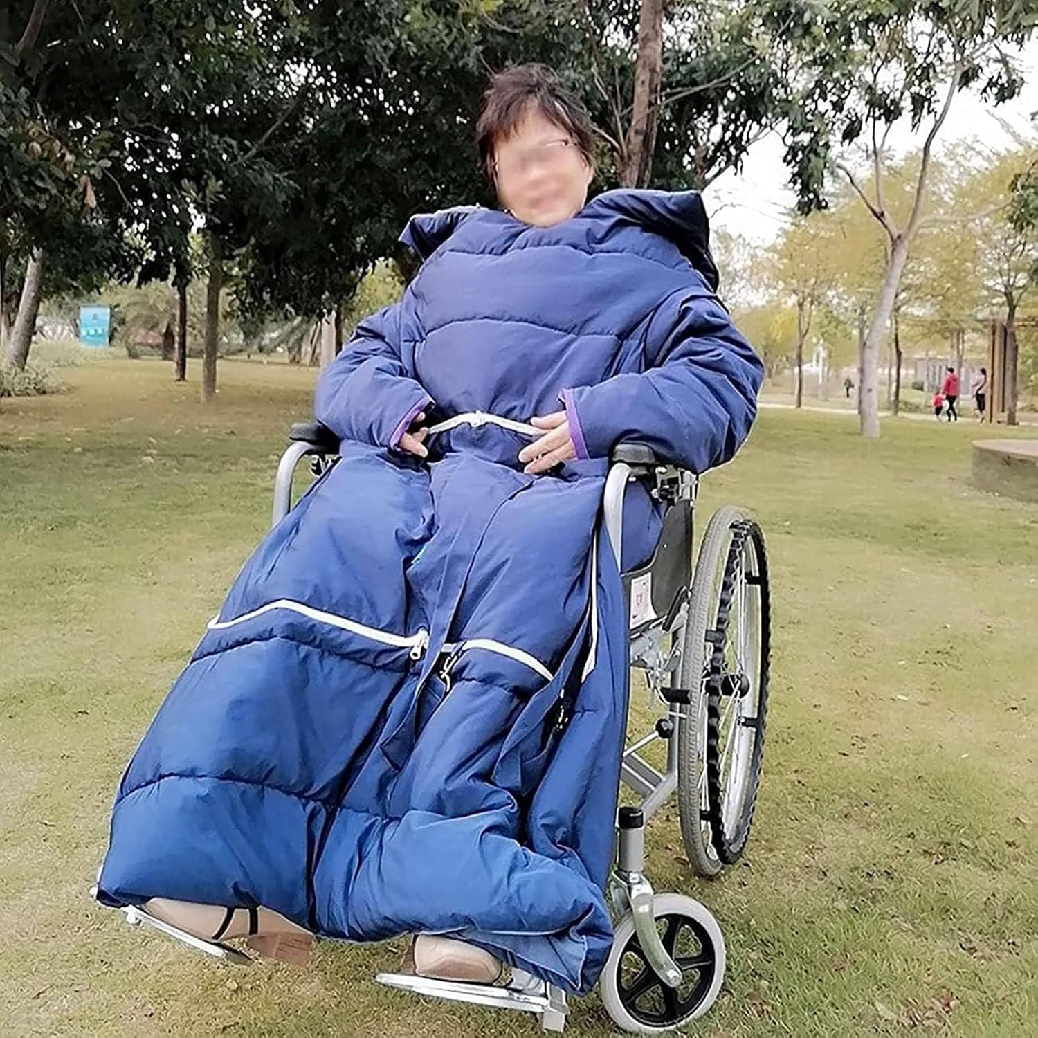 Winter Wheelchair Blanket Warmer Cover, Windproof Wheelchair Full Body Warm Blanket, for Elderly Patients and Disabled Leg Lower Body Warm(Blue,150 * 200cm)