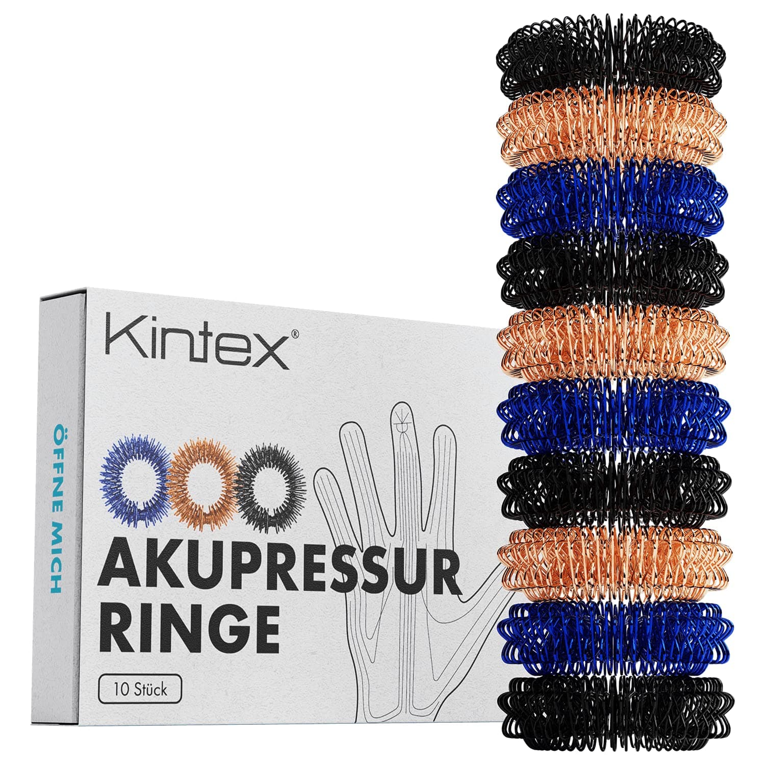 Kintex Acupressure Rings Pack of 10-3 Colours Finger Massage Rings Acupressure Stress Relief Relaxation