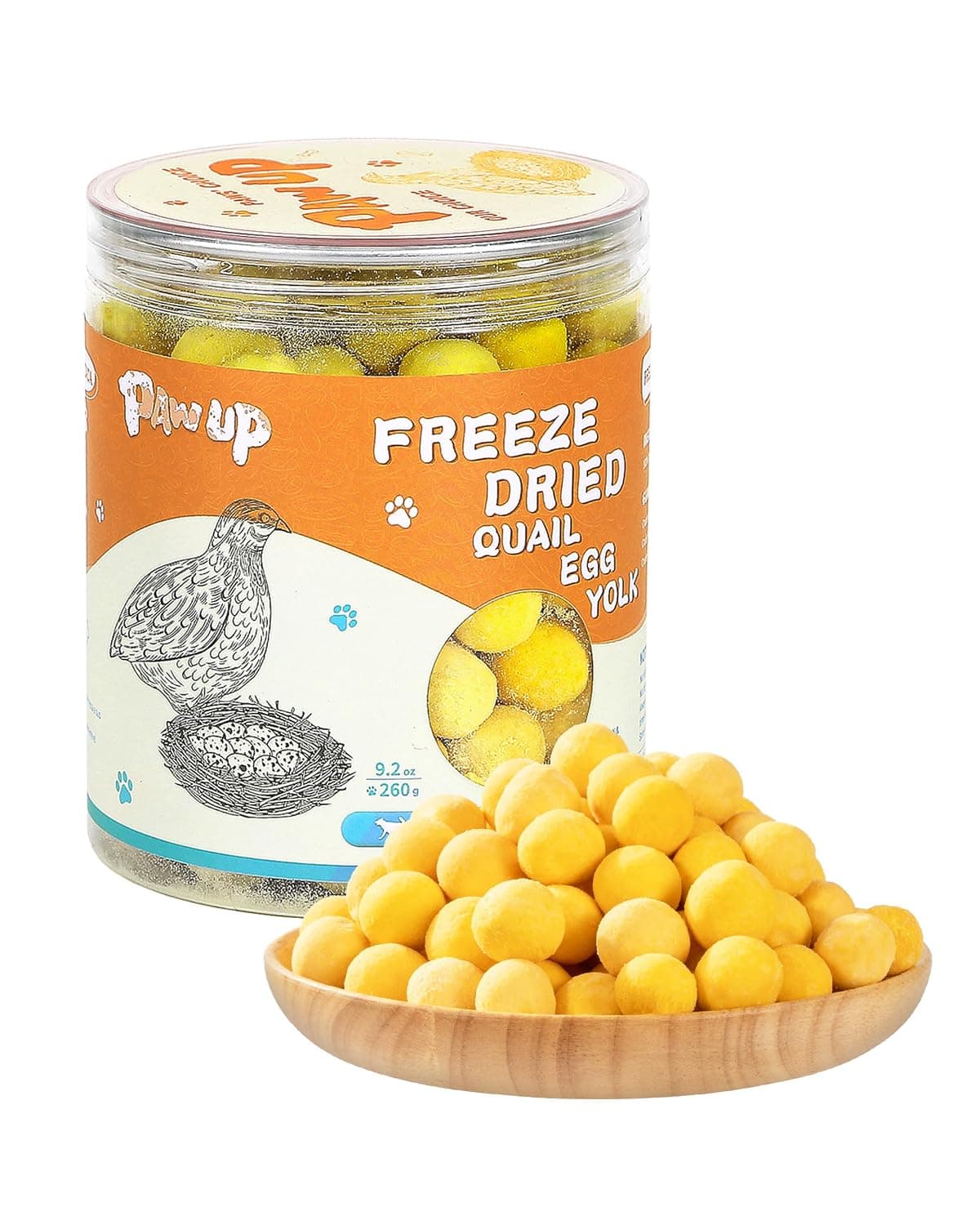 PAWUP Freeze Dried Dog and Cat Snack Natural Quail Egg Yolk Single Ingredient High Protein Pet Snacks for Skin and Coat Health No