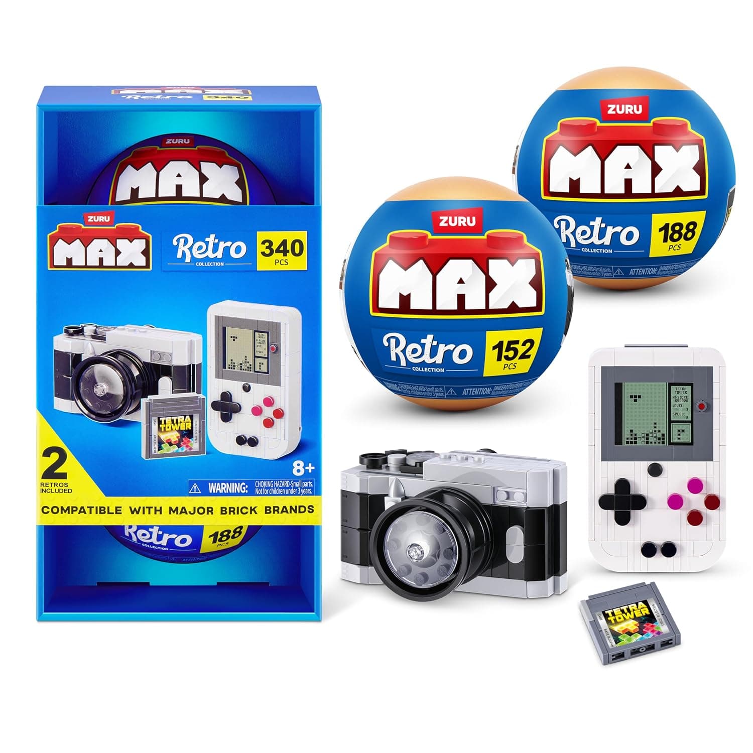 MAX Build More Premium Retro Series 2 2 Pack (Camera & Handheld Game Console) by ZURU – Novelty Unboxing Toy & Building Brick Collectible Minis with up to 188 Pieces