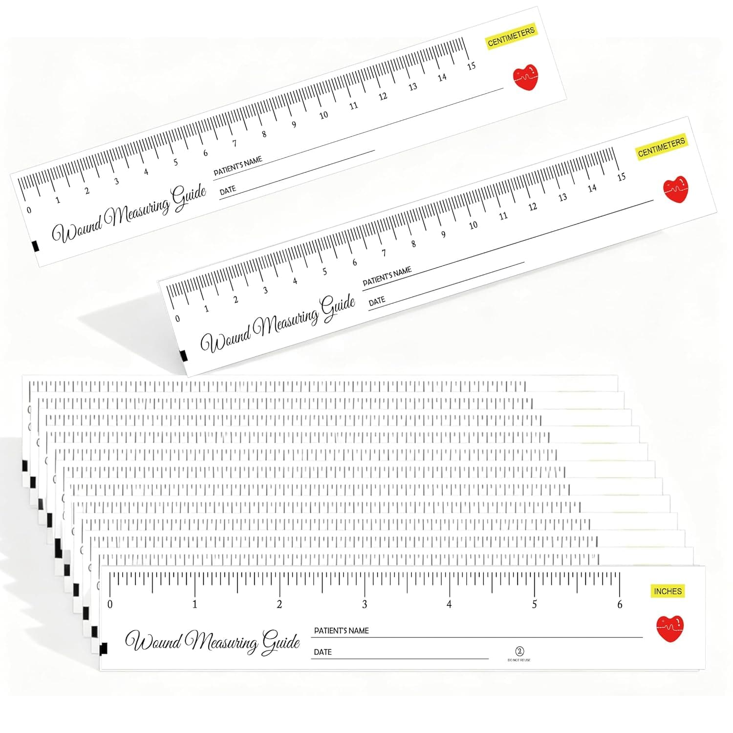100 Pcs 1.18×7.08 Inch Wound Measuring Tape Ruler Measurement Tools | Wound Ruler Double Sided Disposable Paper Tape Measure Paper Guide for Nurses