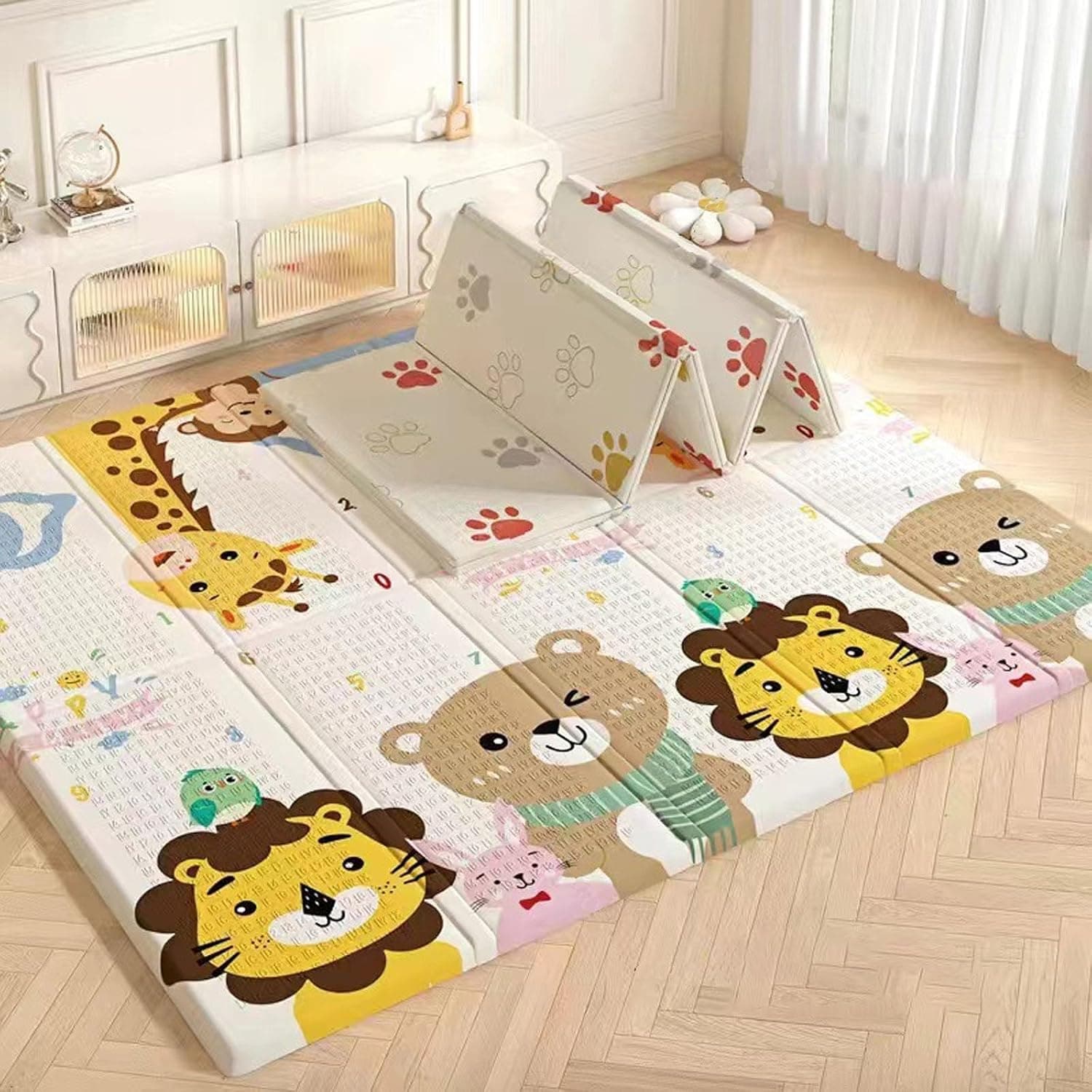 Beauenty Baby Play Mat, 200 * 180 * 1.5CM Waterproof Non-Slip Large Reversible Playmat Crawling Mat, Extra Thick Soft Baby Playmats for Playing or Camping Mat Bedroom Living Room Plush Carpet Area (A)