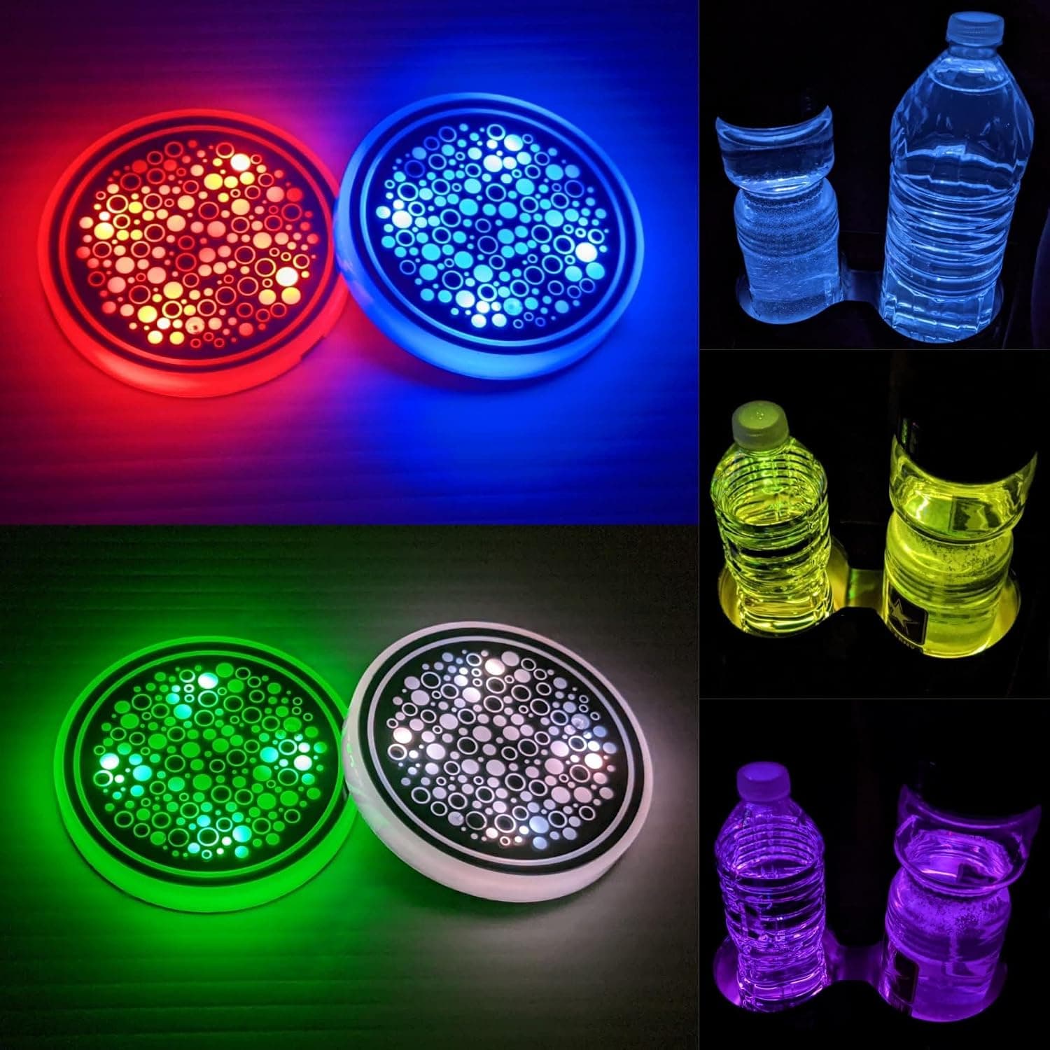 2 PCS LED Cup Holder Lights, 7 Colors Changing Car Coasters, USB Charging, RGB Drink Coasters for Car, LED Cup Mat, Car Interior Decoration, Colorful Luminous Atmosphere Light for Teens
