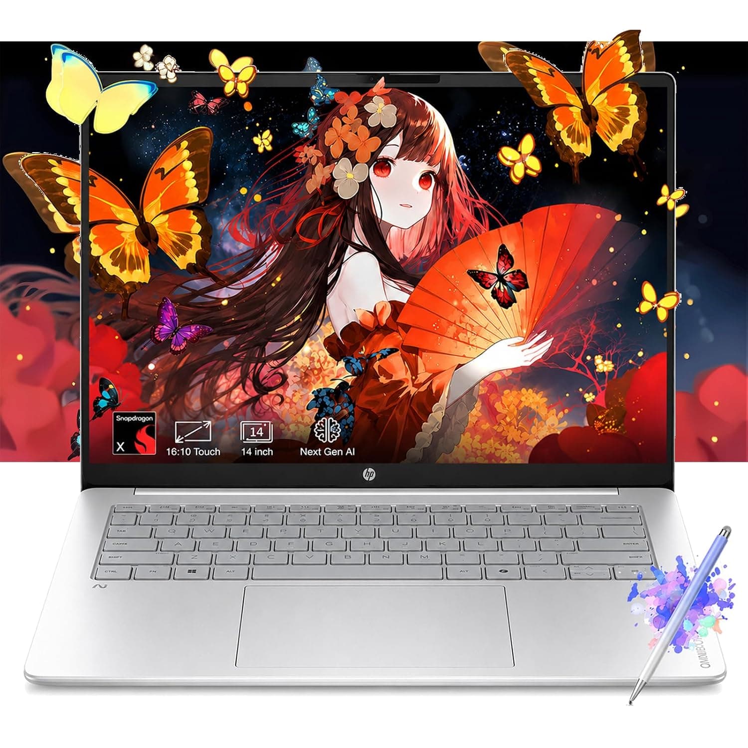 HP OmniBook 3 14-inch AI Laptop, 2K 16:10 Touchscreen, Snapdragon X1-26-100, 16GB RAM, 512GB SSD, 32.25 Hr Battery, 3.13 Pounds, FHD Camera, Copilot+ PC, w/Stylus Pen