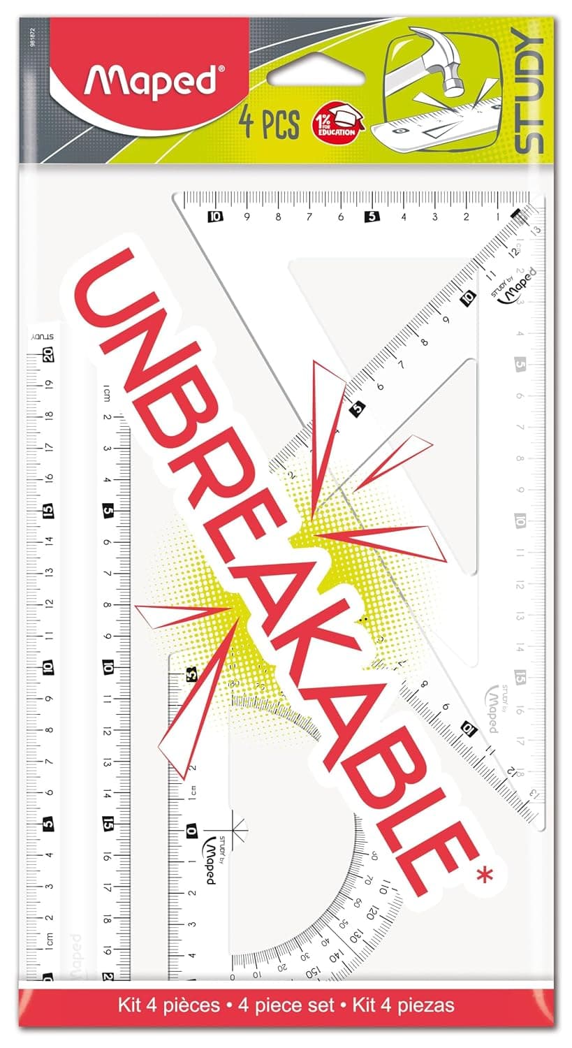 Maped Unbreakable Drafting Set 4-Pieces, 20 cm Size