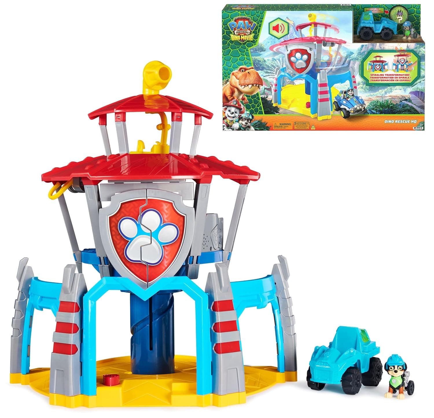 PAW PATROL: The Dino Movie Dino Rescue HQ Playset with Rex Figure and Vehicle Includes Dino Figure