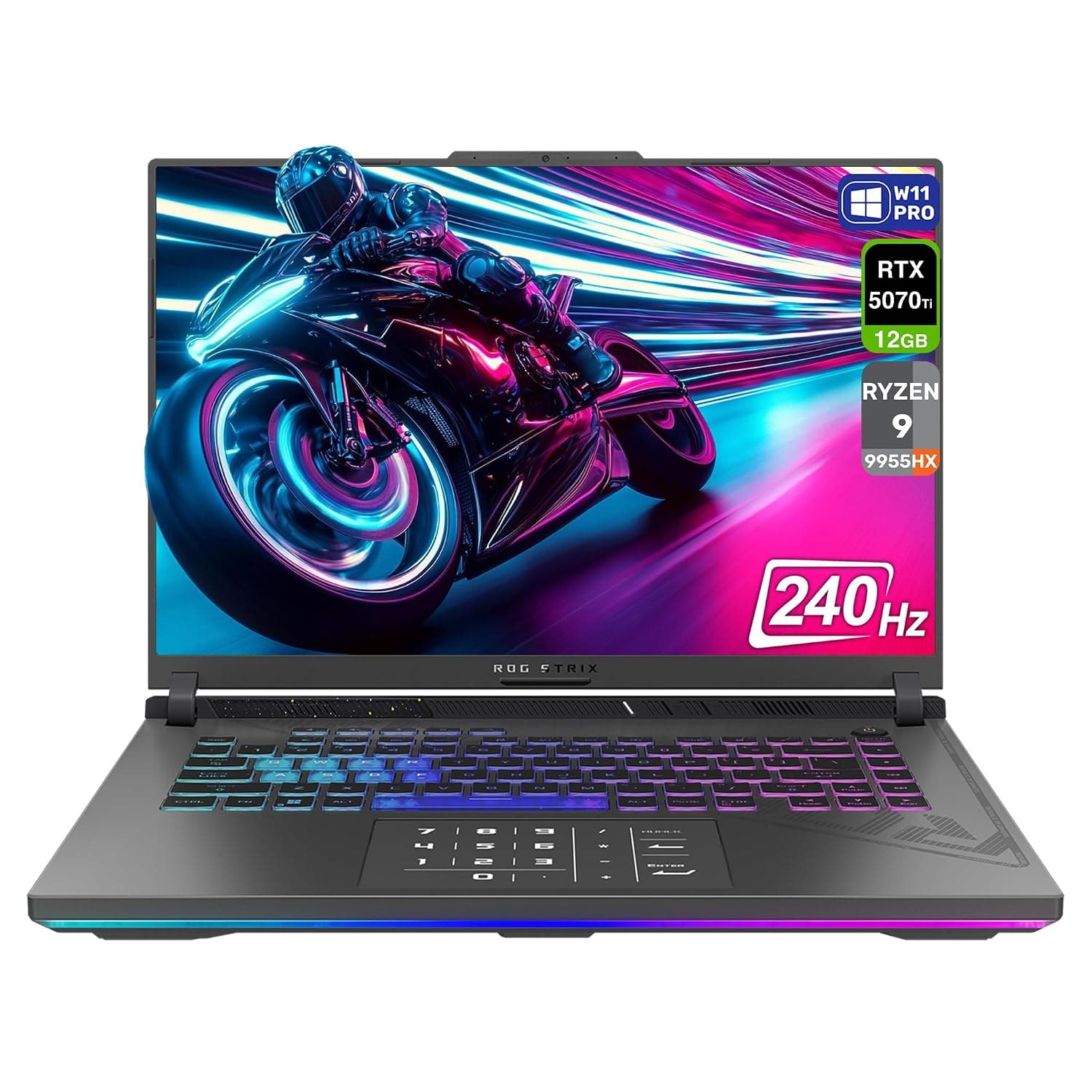 ASUS ROG Strix G16 Gaming Laptop, AMD Ryzen 9-9955HX, 32 GB DDR5 RAM, 2 TB PCIe SSD, 16" 2.5K (2560x1600) Display, Nvidia G-Force RTX 5070Ti, Backlit Chiclet Keyboard RGB, W11 Pro, Eclipse Gray