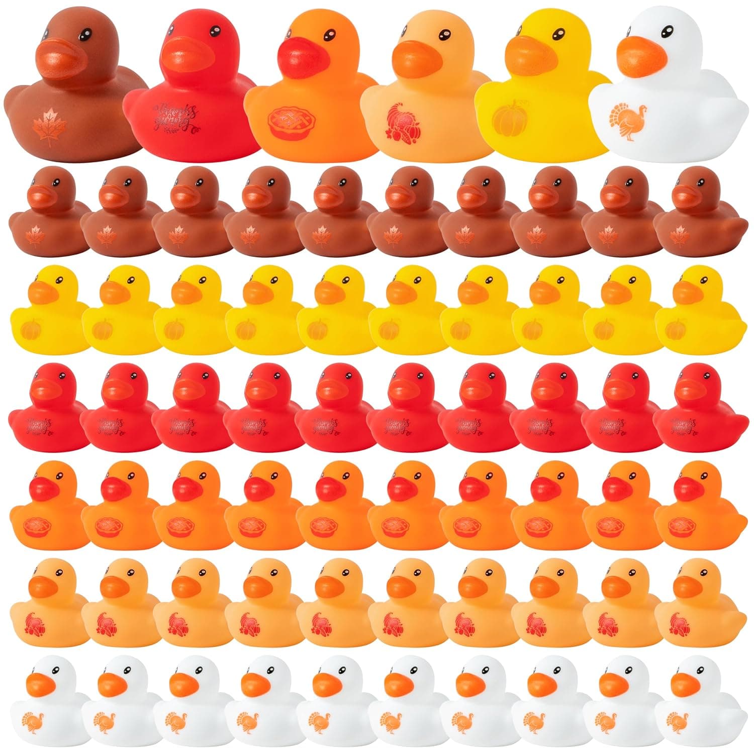 Haooryx Thanksgiving Mini Rubber Duck - 60Pcs Fall Pumpkin Turkey Tiny Squeak Ducky Bathtub Float Bath Toys for Autumn Thanksgiving Party Favor Kids Birthday Baby Shower Decor School Class Game Reward