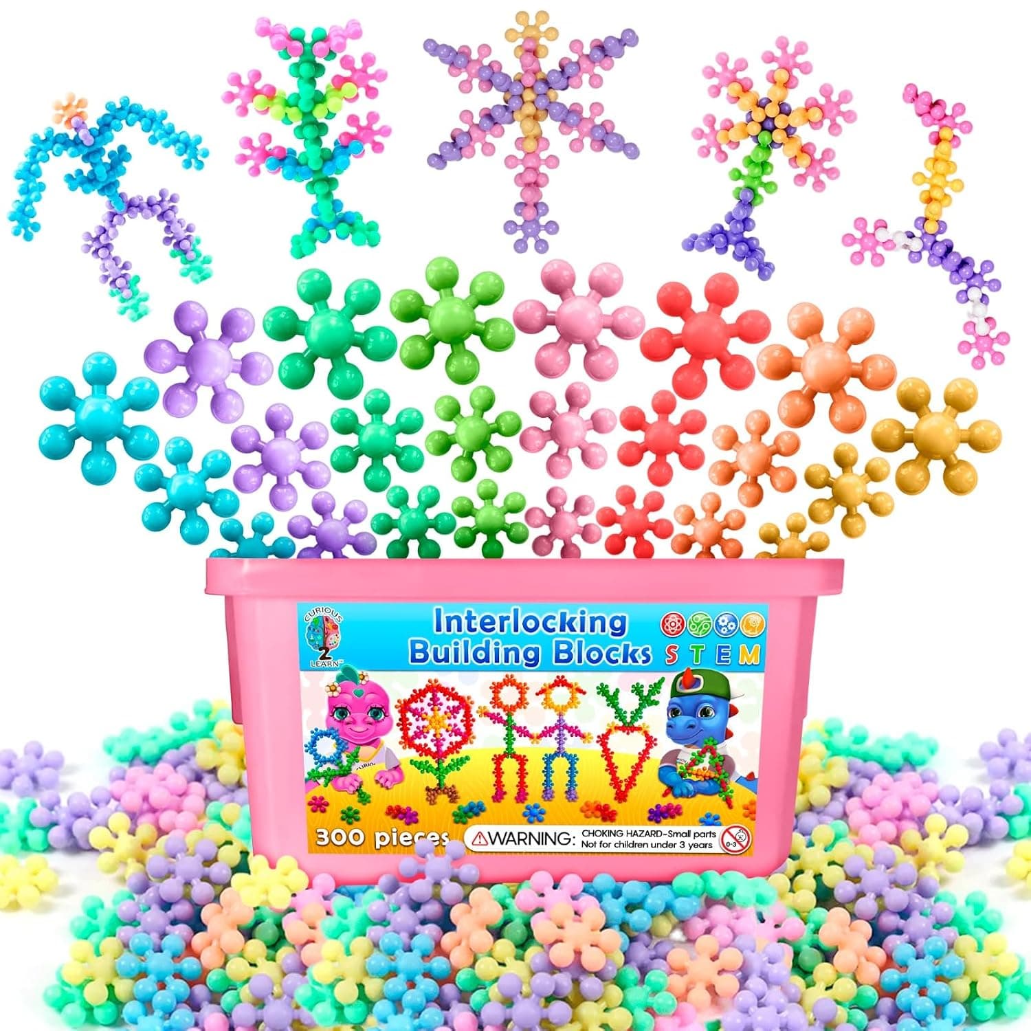 Curious 2 Learn 300pcs Pastel Building Blocks STEM Toy – Montessori Interlocking Discs Set for Kids 3+ | Educational Construction Set | Creative Gift for Girls & Boys | Safe, Durable & Colorful