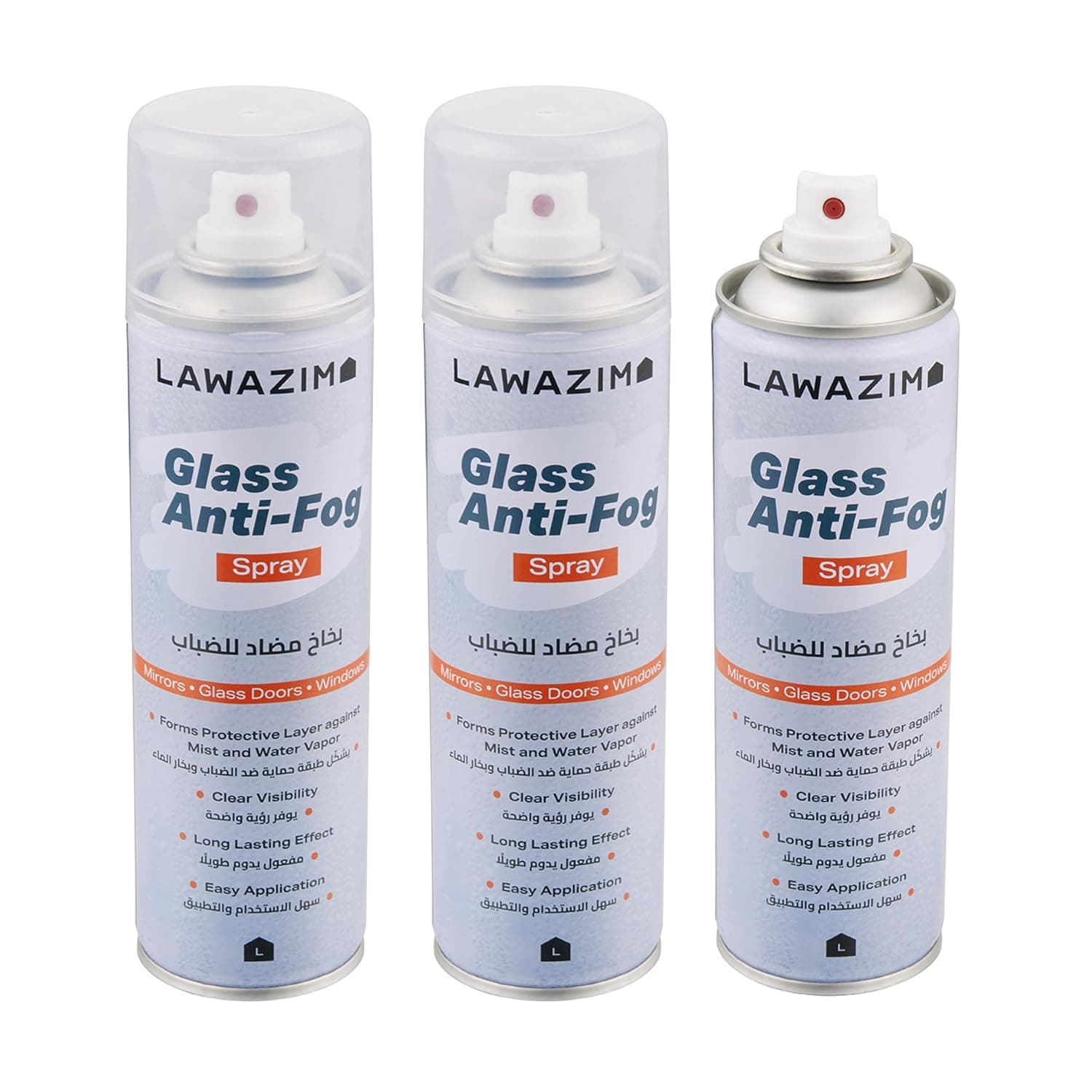 Lawazim 3-Piece Glass Anti-Fog Spray - 200ml - Easy Application, Forms Protective Layer Against Fog and Water Vapor for Clear Visibility on Car Windows, Mirrors & Shower Doors