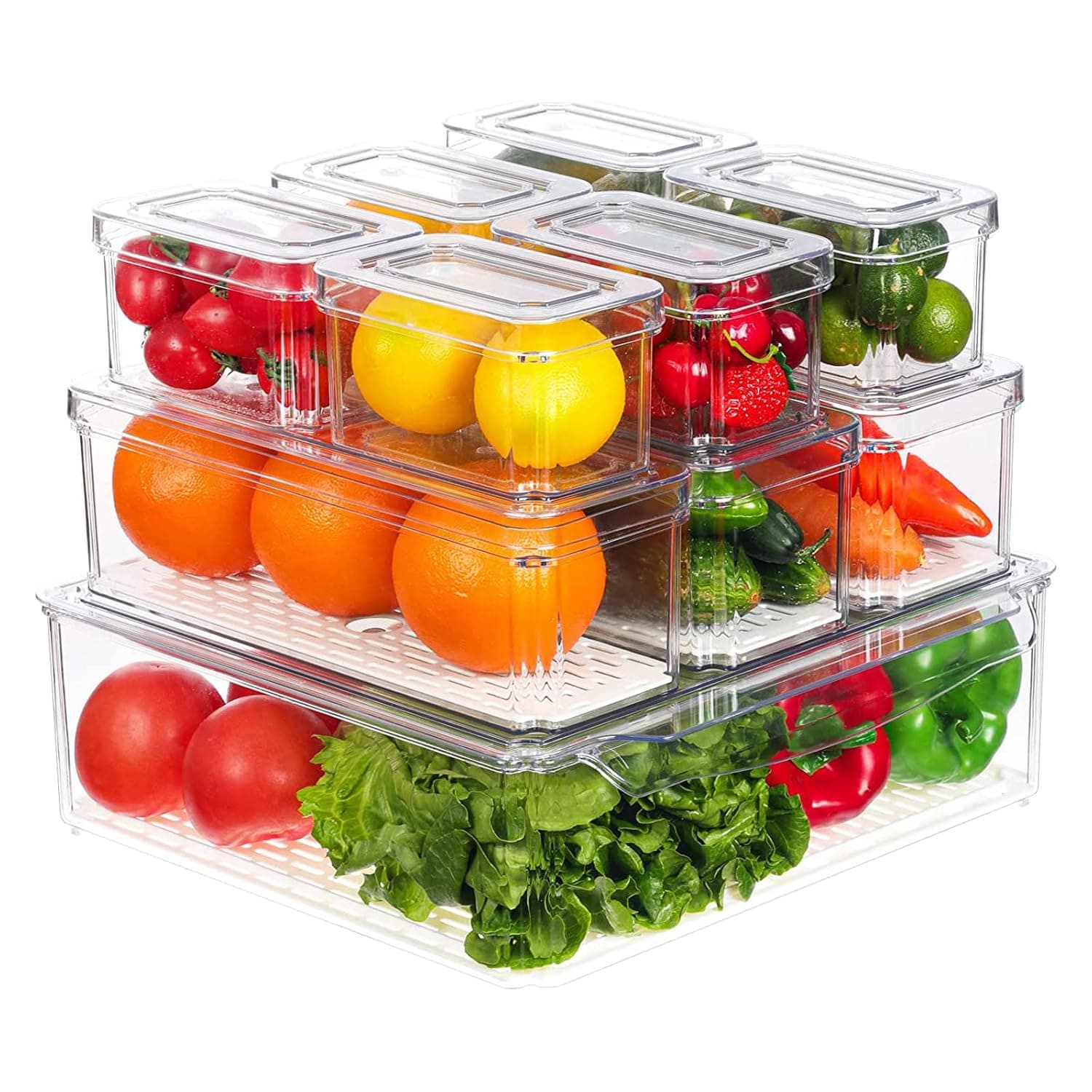UCHUANG Set of 10 Fridge Organizer, Stackable Refrigerator Organizer Bins with Lids, Fridge Organization and Food Storage Clear Containers, BPA-Free Plastic Pantry Storage Bins for Kitchen