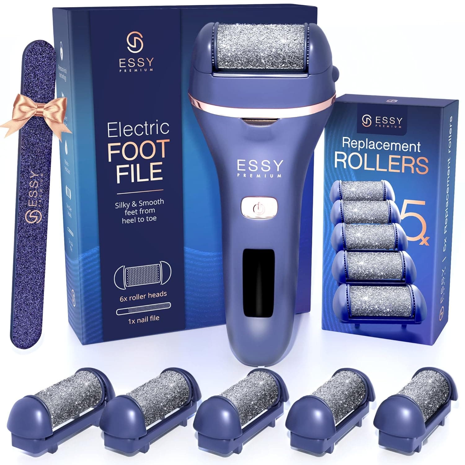 ايسي مبرد قدم كهربائي باديكير لازالة الجلد الصلب ومكشطة القدم وازالة الجلد الميت الجاف ومقشر القدم قابل لاعادة الشحن مع 5 بكرات بديلة للعناية بالقدم