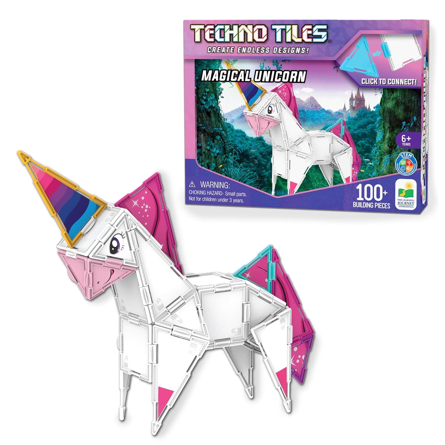 The Learning Journey International Techno Tiles - Magical Unicorn | Construction Project with 100+ Building Pieces | STEM Projects for Kids Ages 5-10 | Engineering Activity for Girls & Boys