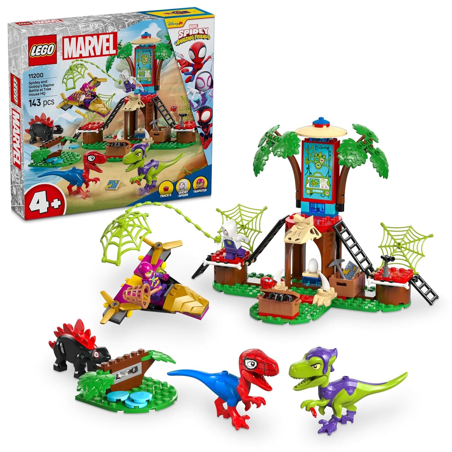 LEGO | Marvel Spidey and Gobby's Raptor Battle at Tree House HQ 11200 | Building Toy & Dinosaur Set, Tree House HQ, Play Set, Gift for 4+ Year Old Boys & Girls, 143 Pieces