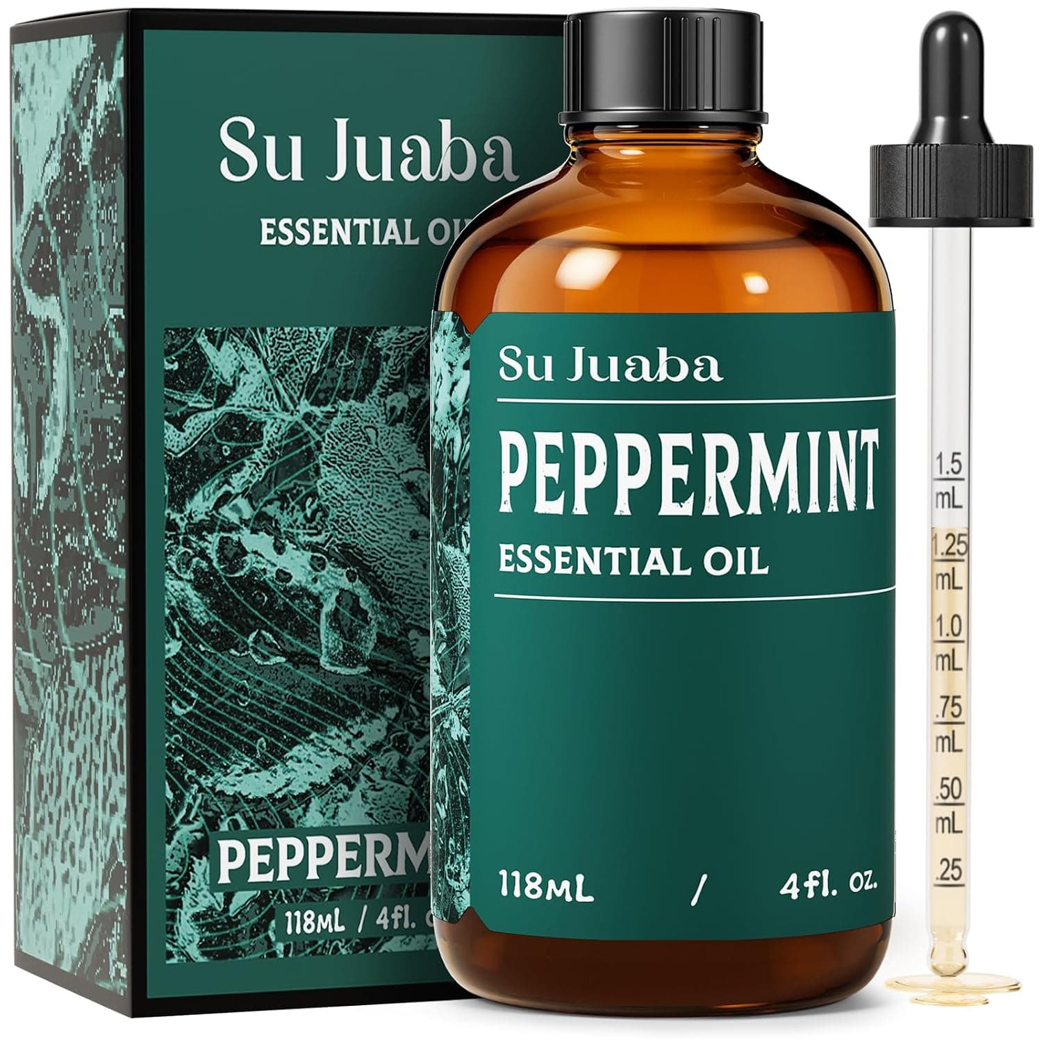 SU JUABA Peppermint Essential Oil for Diffuser, Hair, Aromatherapy | for Air Freshening, Refreshing Minty Scent for DIY Projects & Home - 118ml / 4.0 fl oz