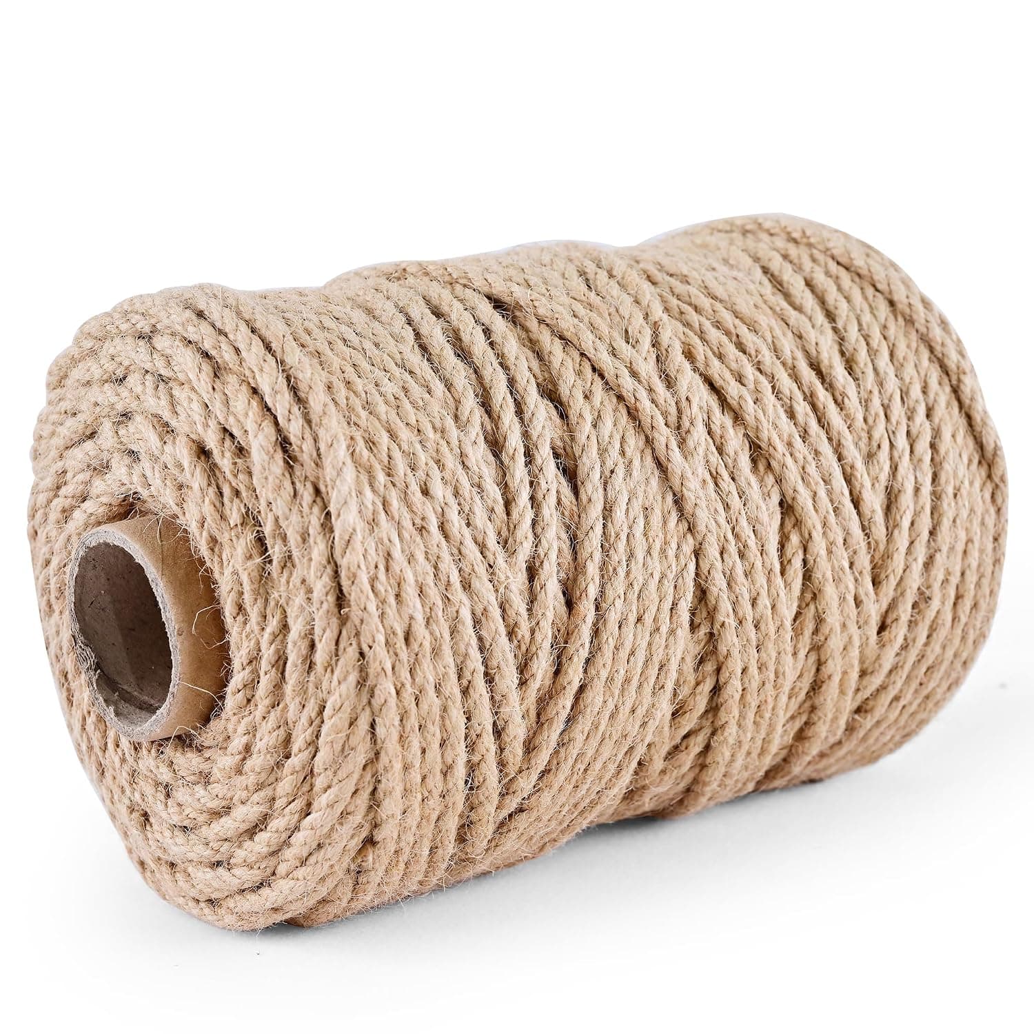Natural Jute Twine 656ft 5mm,3Ply Twisted Thick Twine Rope Strong Jute String Roll for Crafts Gift Wrapping Gardening Home Decor Bundling Cat Scratching Post