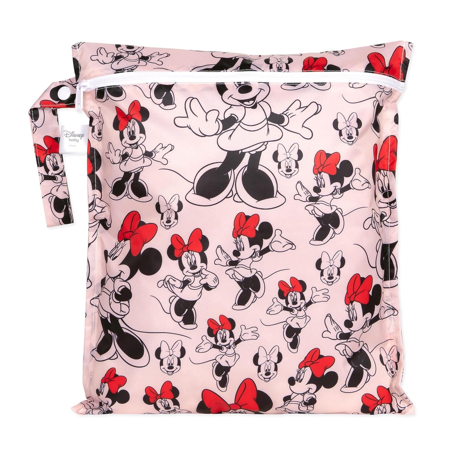 Bumkins Disney Waterproof Wet Bag for Baby, Travel, Swim Suit, Cloth Diapers, Pump Parts, Pool, Gym Clothes, Toiletry, Strap to Stroller, Daycare, Zipper Reusable Bag, Packing Pouch, Minnie Mouse