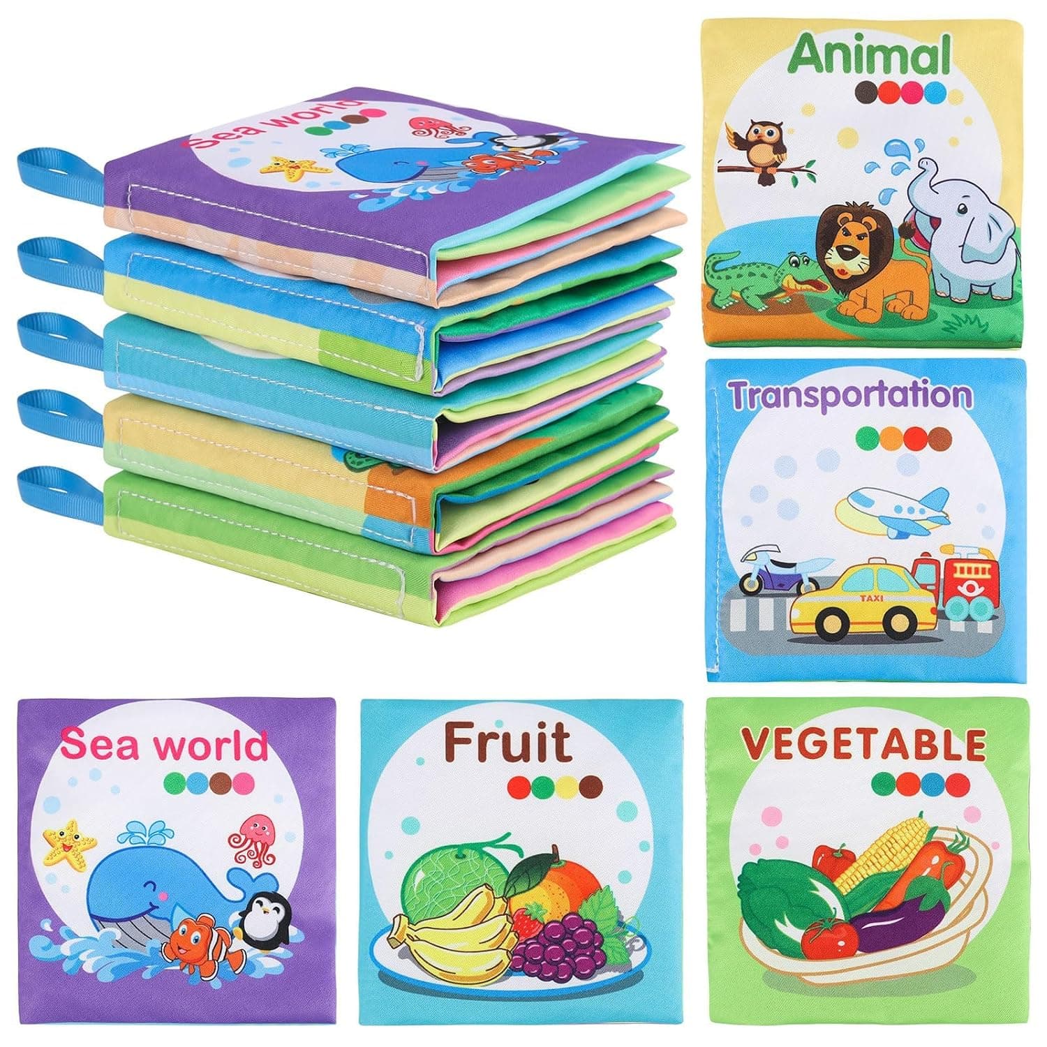 Baby Bath Books, Non-Toxic, Waterproof and Durable, Soft Fabric, for Baby Infant Toddler Kids, Bathtub Pool and Early Education First Toys for Infant Newborn Baby Toddlers Kids Birthday Gifts(5PCS)